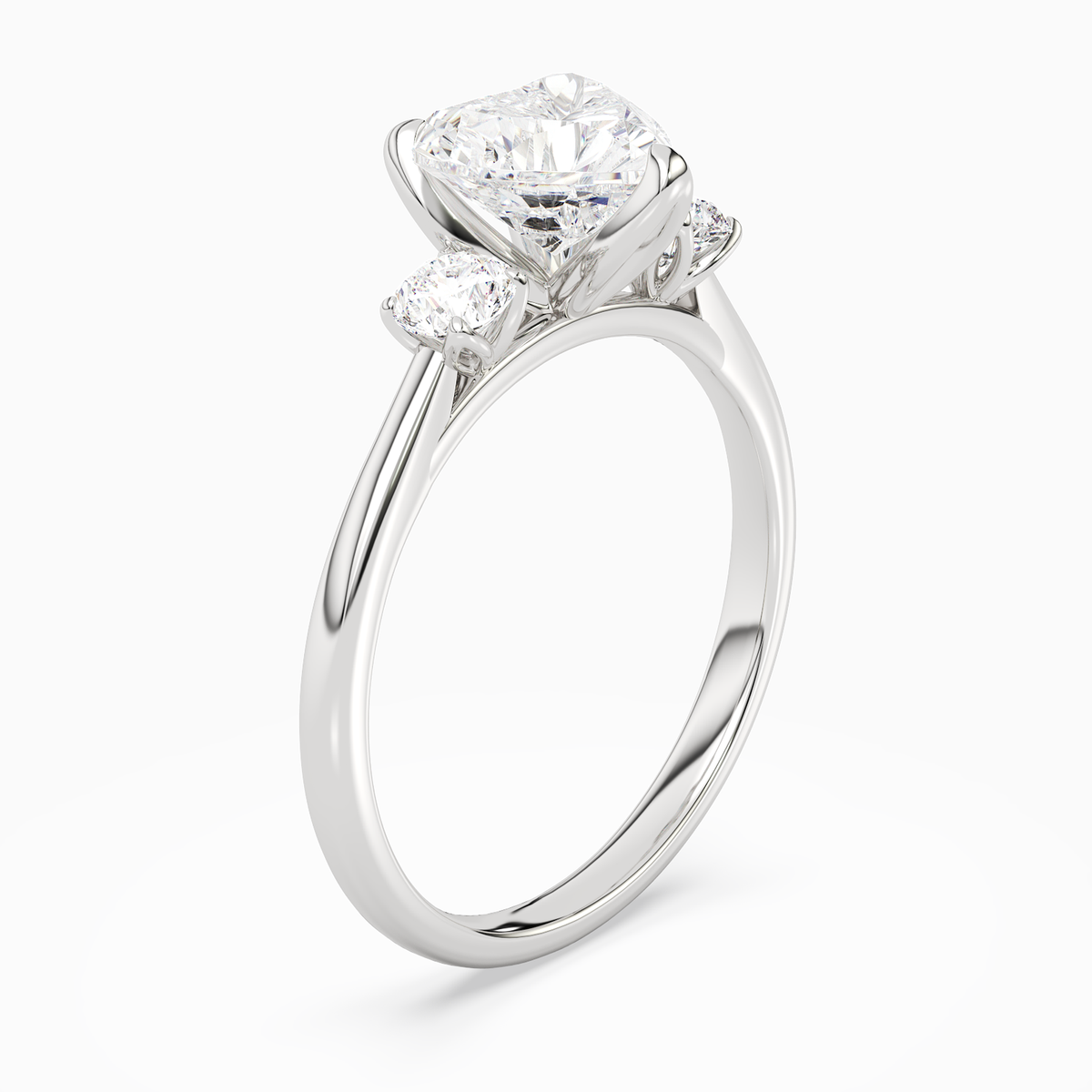 Heart Pear Three-Stone with Round Sides in 14K White Gold angled