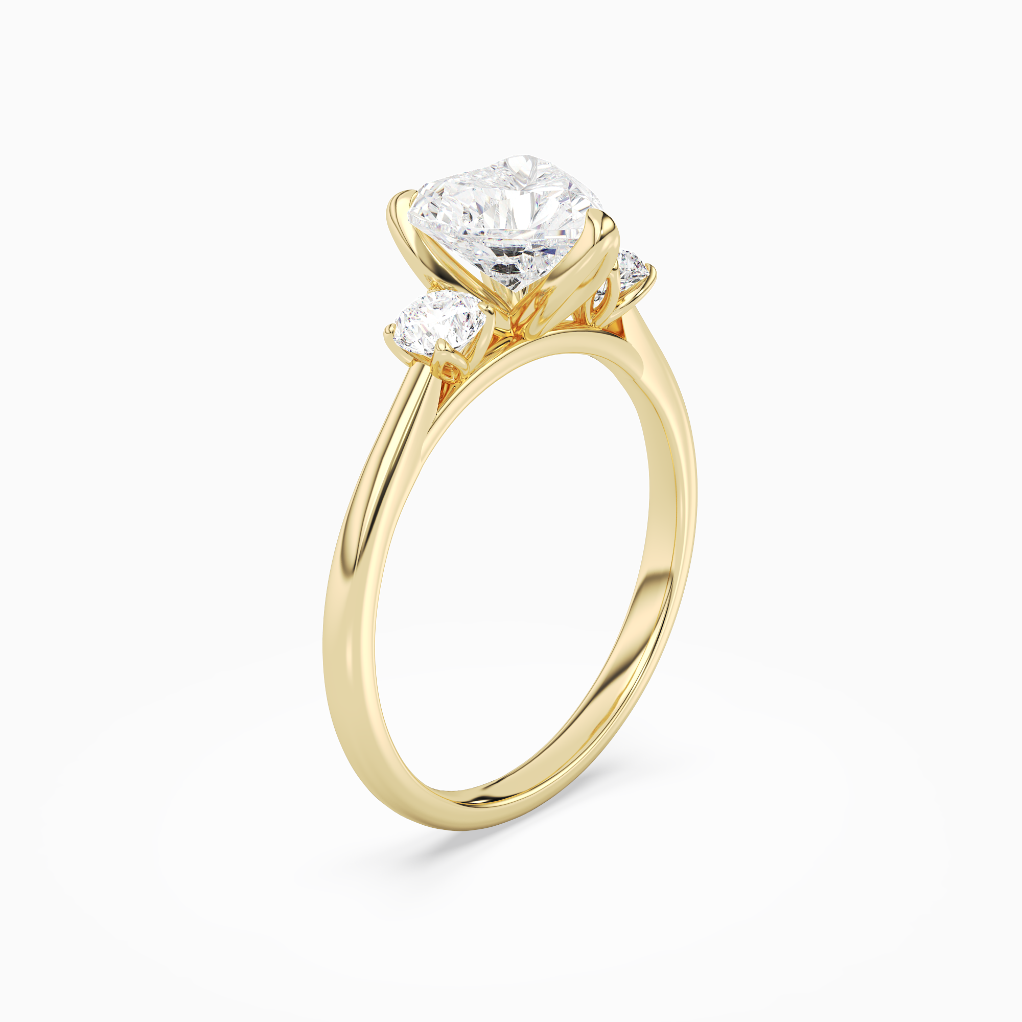 Heart Pear Three-Stone with Round Sides in 14K Yellow Gold angled