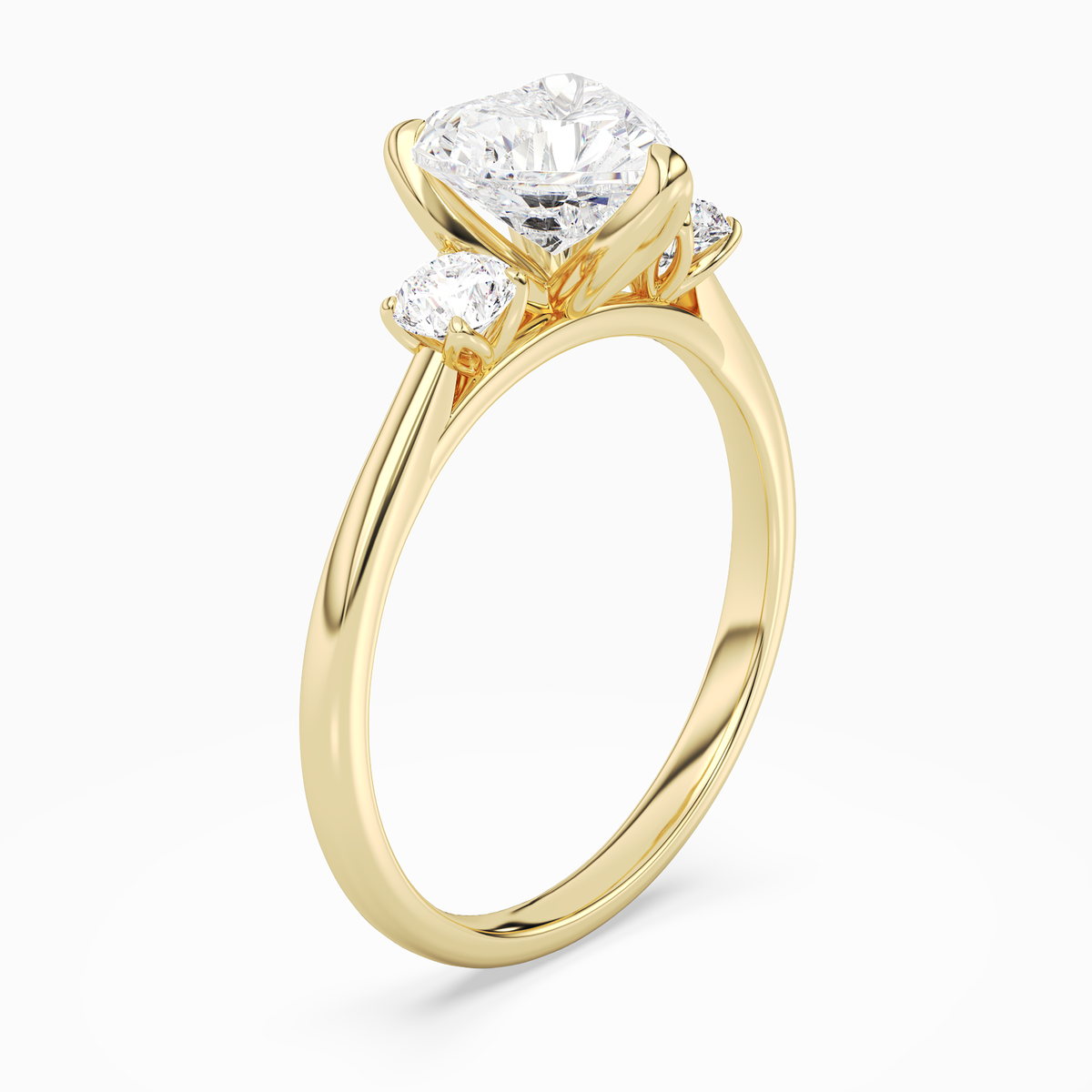 Heart Pear Three-Stone with Round Sides in 14K Yellow Gold angled
