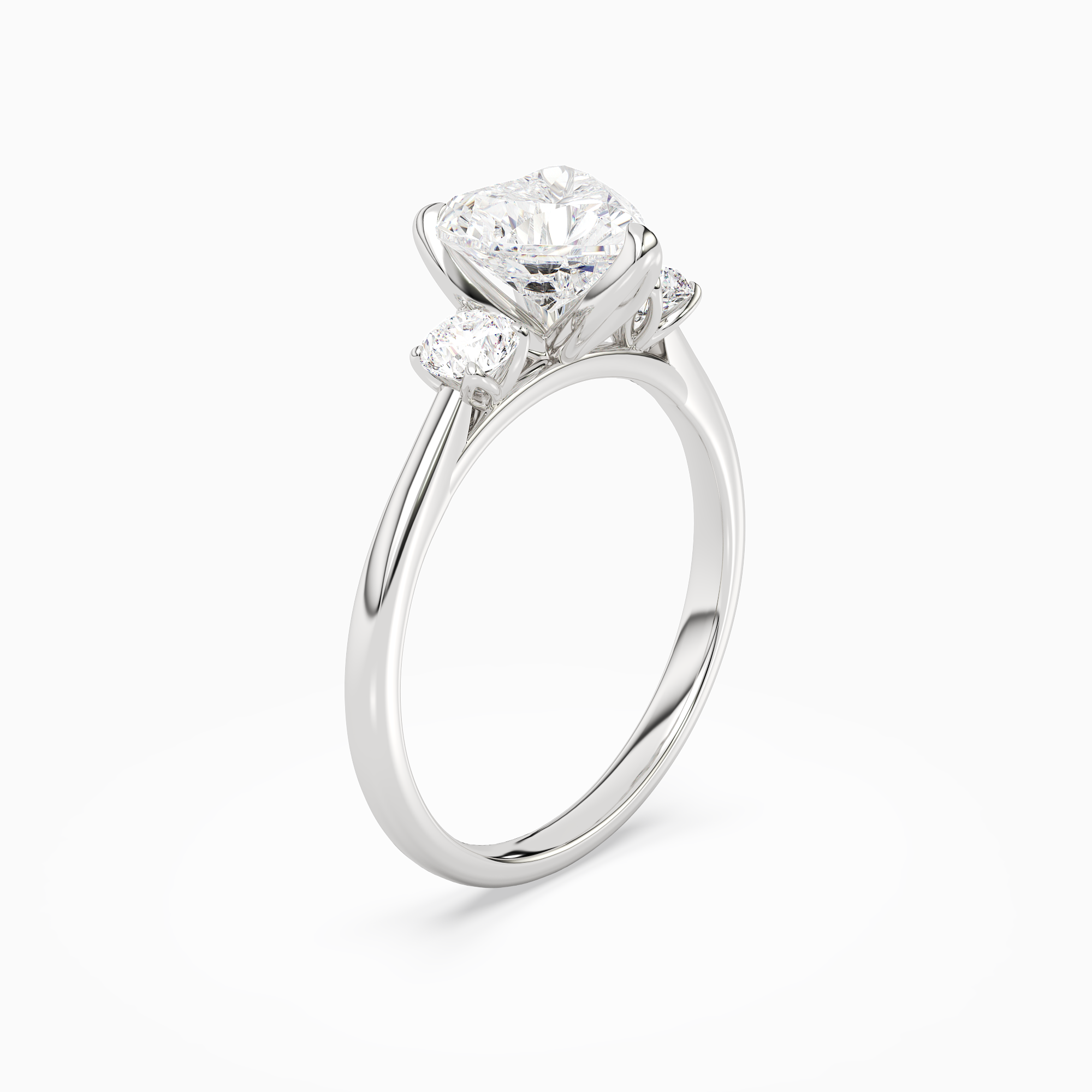 Heart Pear Three-Stone with Round Sides in 18K White Gold angled