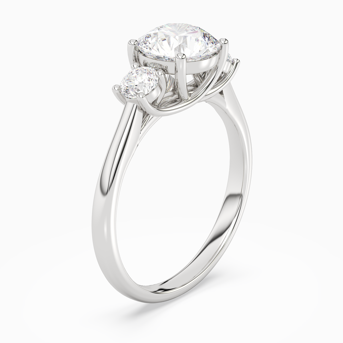 Round Round Three-Stone with Pear Sides in 14K White Gold angled