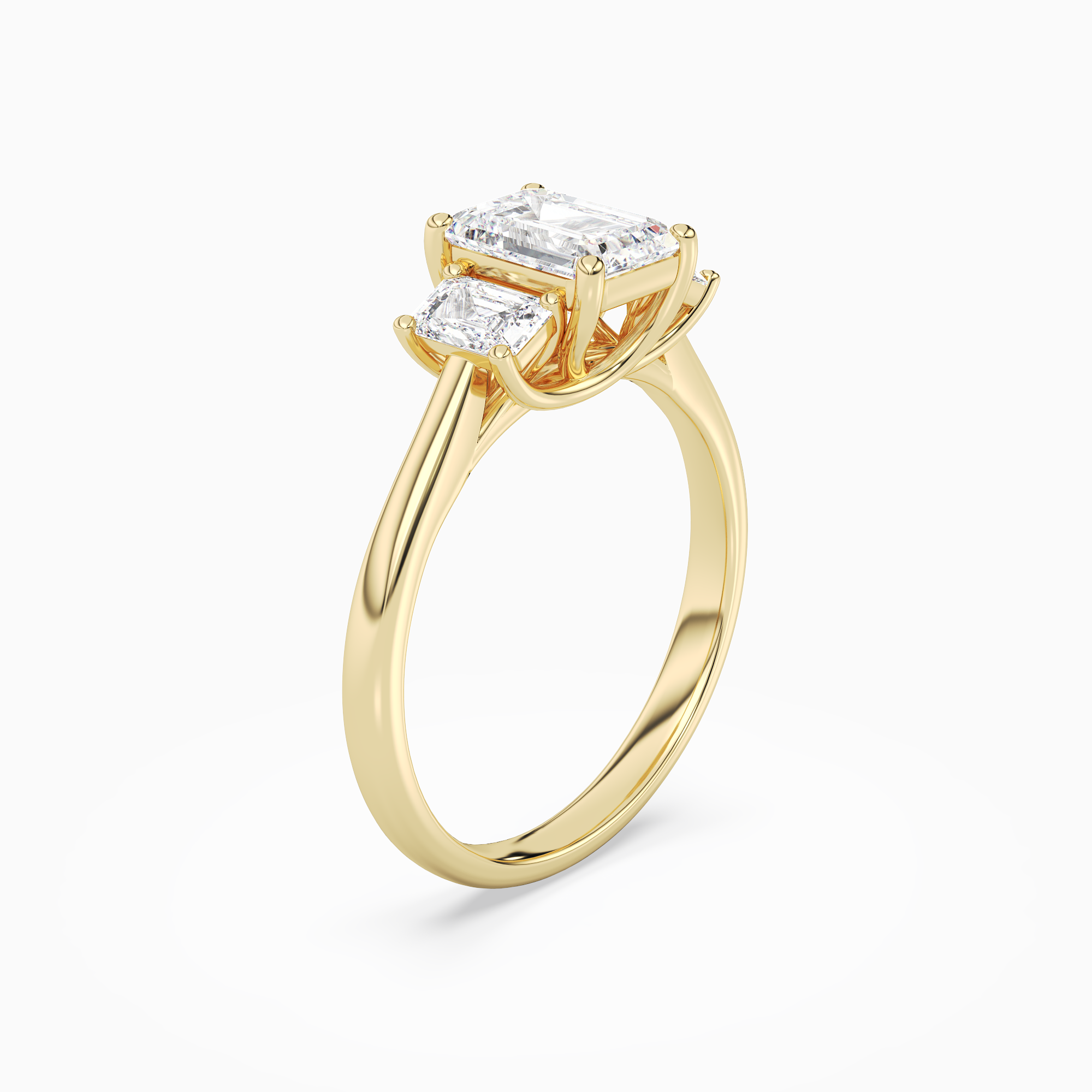 Emerald Emerald Three-Stone with Step-Cut Sides in 14K Yellow Gold angled