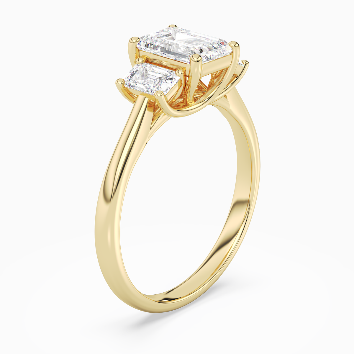 Emerald Emerald Three-Stone with Step-Cut Sides in 14K Yellow Gold angled