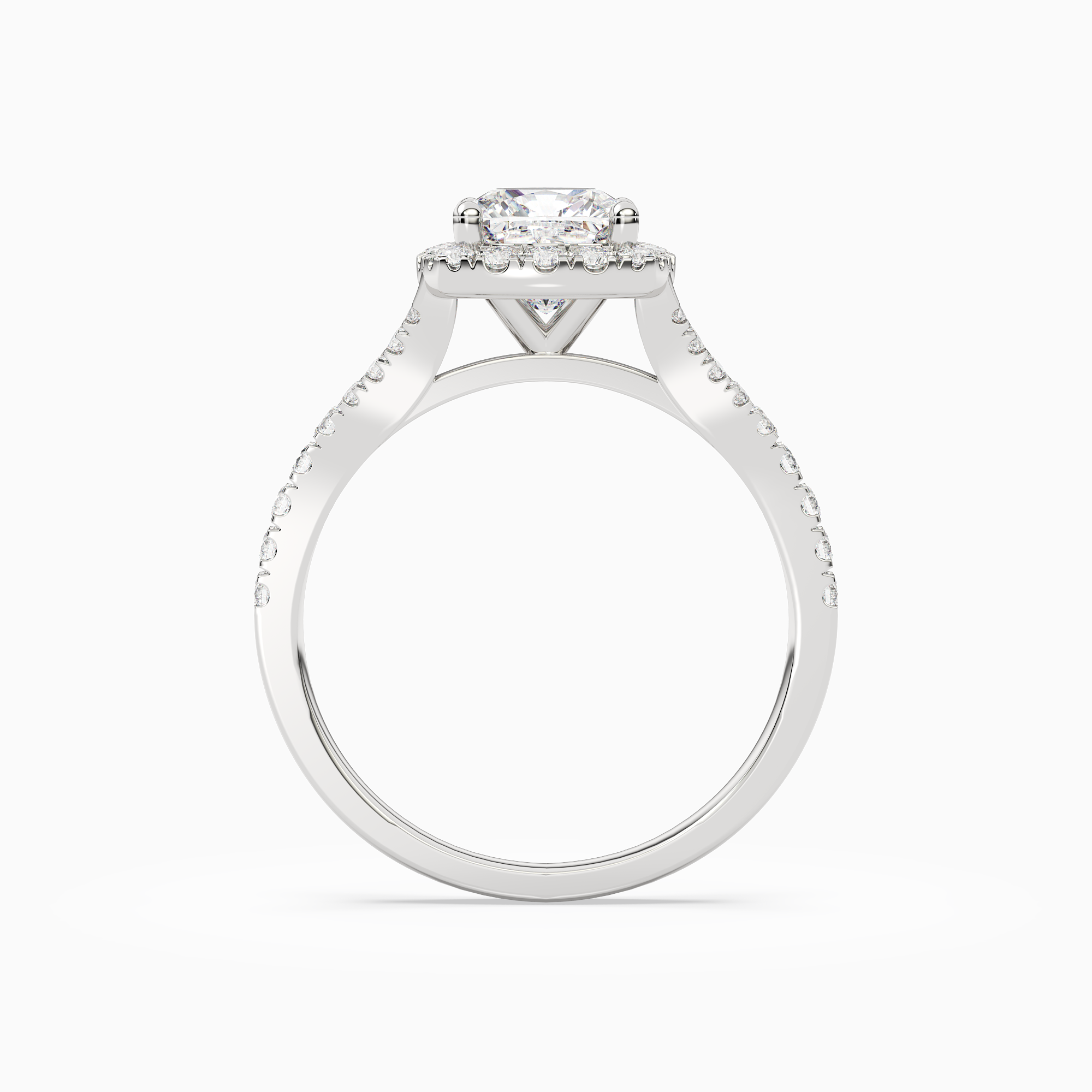 Cushion Classic Halo Split Shank Ring in Platinum side profile