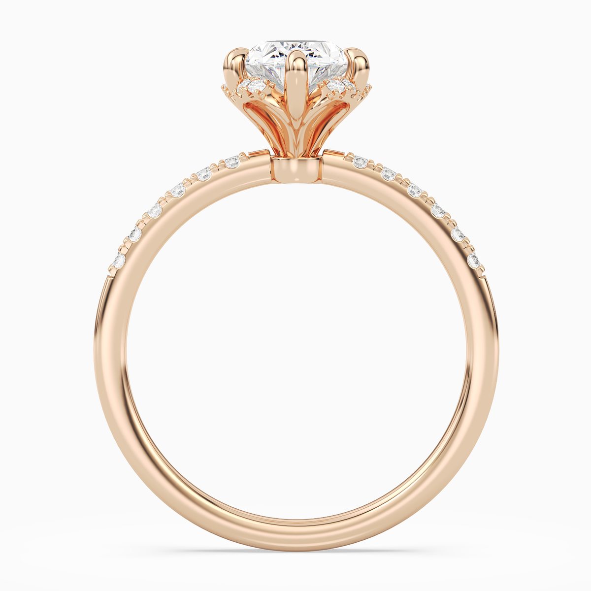 Oval Crown Halo Pavé in 14K Rose Gold side profile