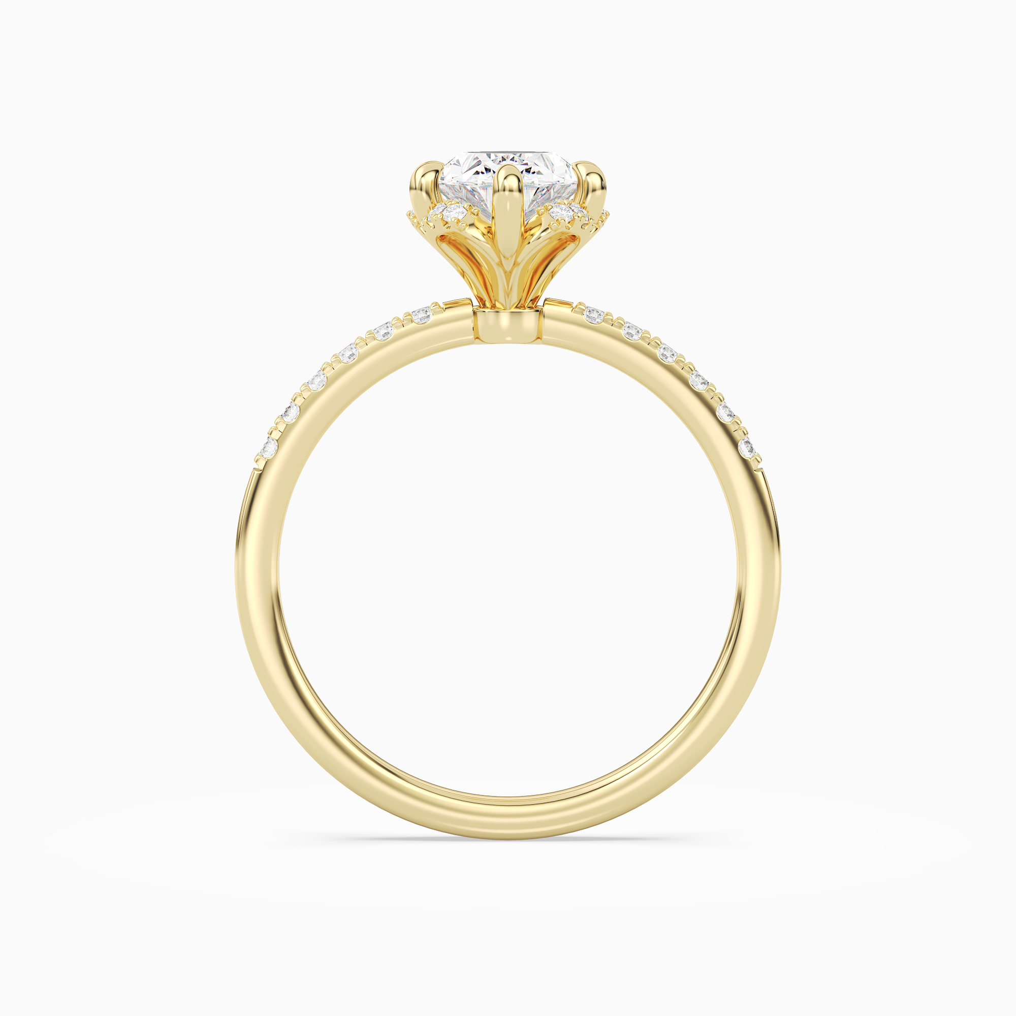 Oval Crown Halo Pavé in 14K Yellow Gold side profile