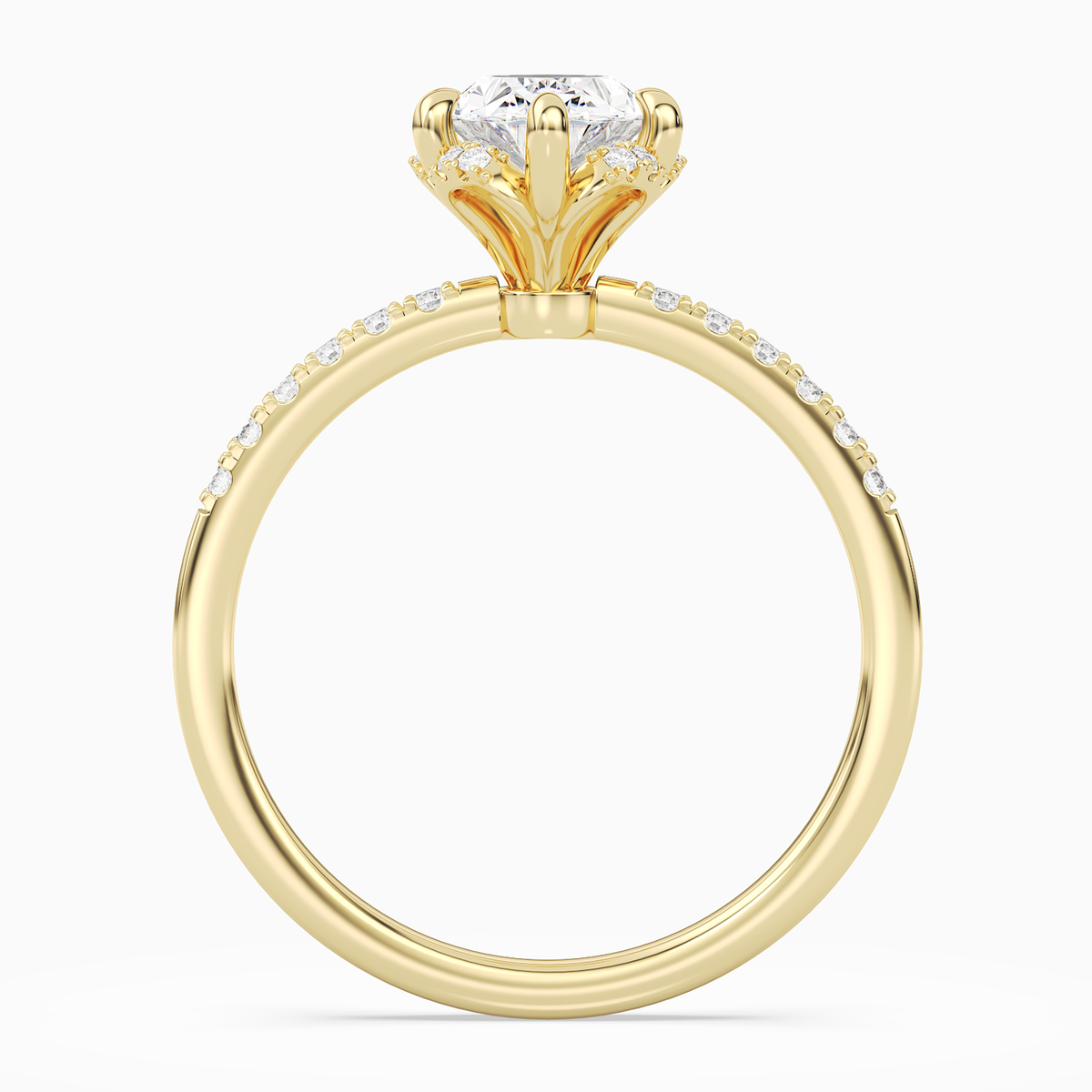 Oval Crown Halo Pavé in 18K Yellow Gold side profile