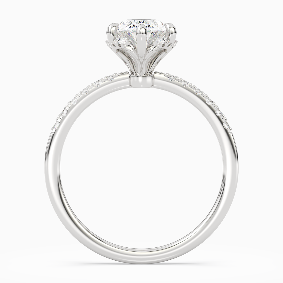 Oval Crown Halo Pavé in Platinum side profile