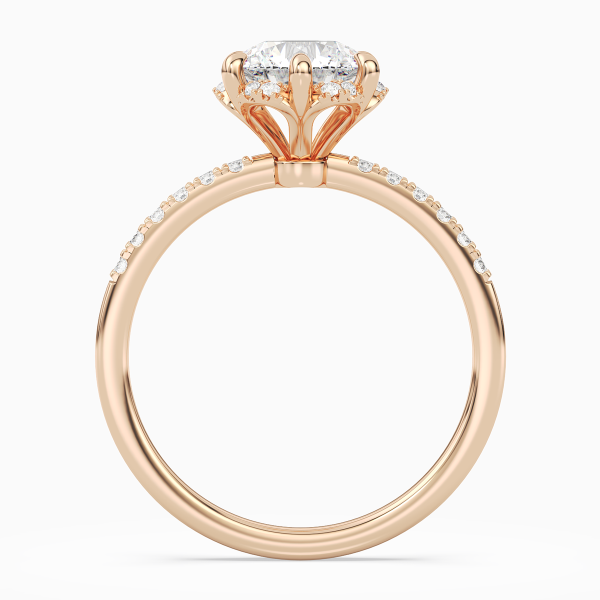 Round Crown Halo Pavé in 14K Rose Gold side profile