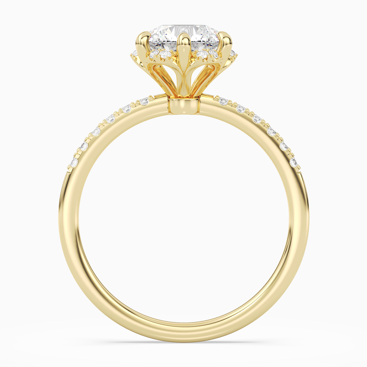 Round Crown Halo Pavé in 18K Yellow Gold side profile