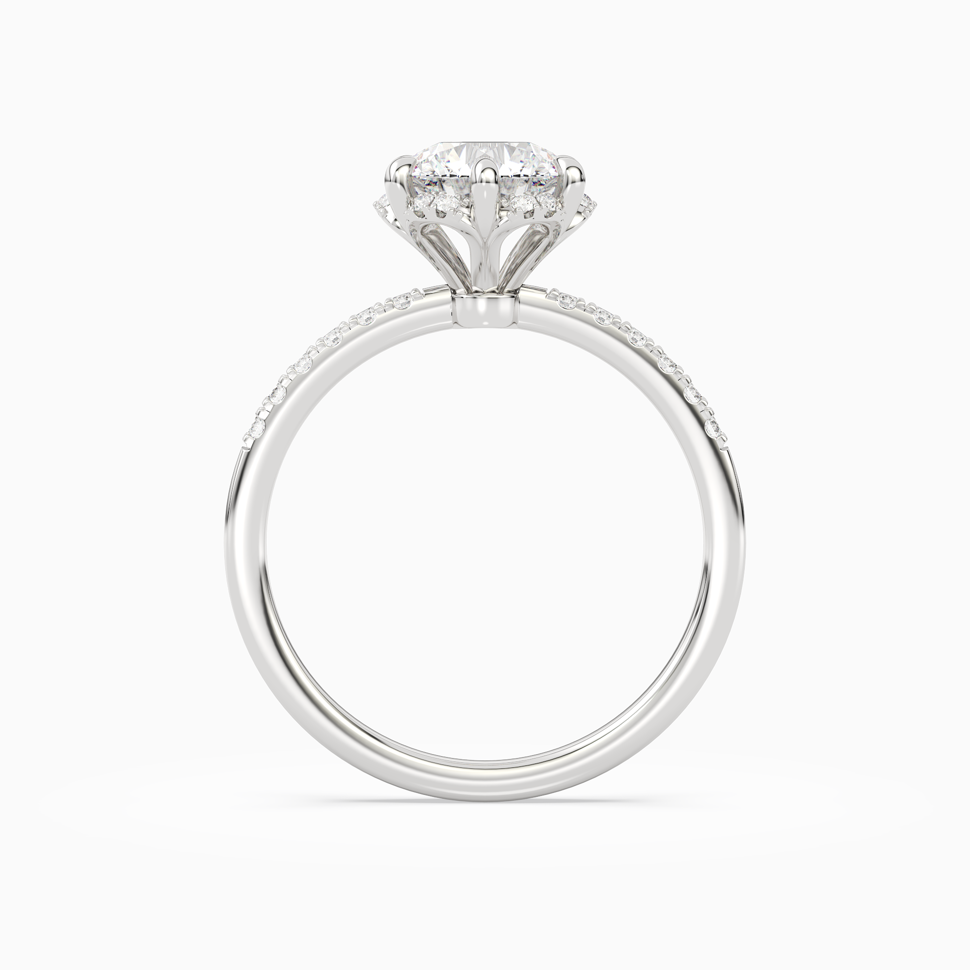 Round Crown Halo Pavé in Platinum side profile
