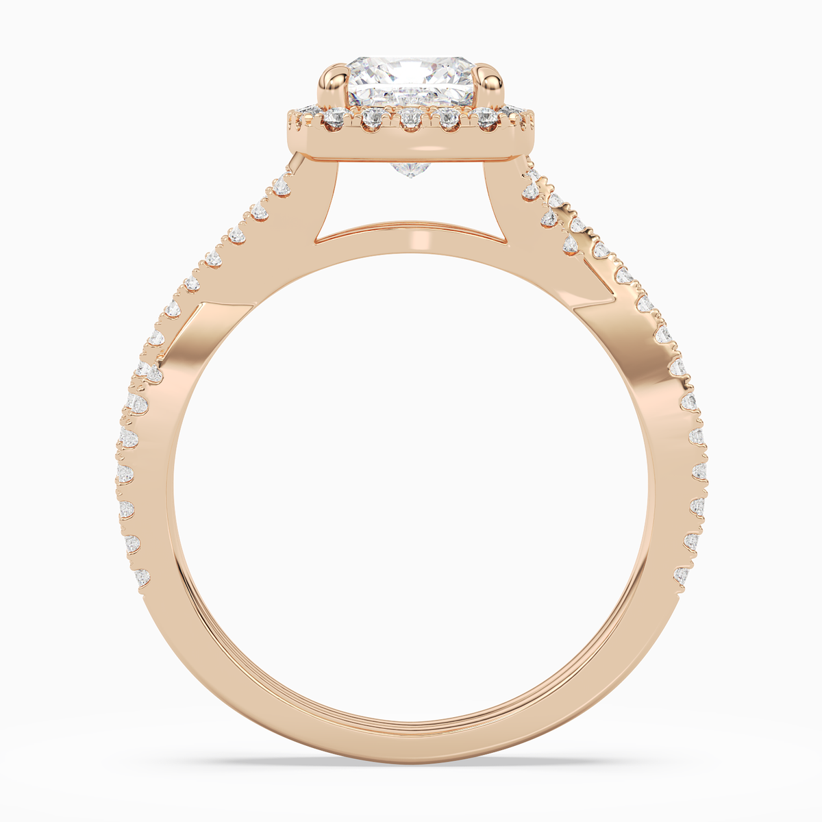 Cushion Twisted Shank Halo in 14K Rose Gold side profile