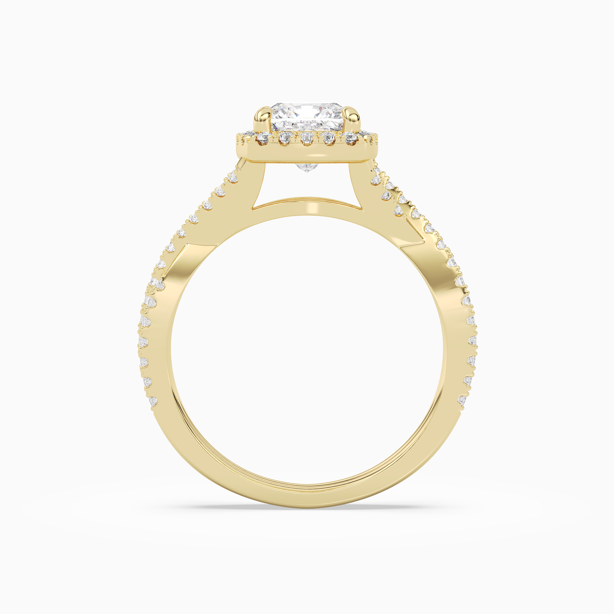 Cushion Twisted Shank Halo in 14K Yellow Gold side profile