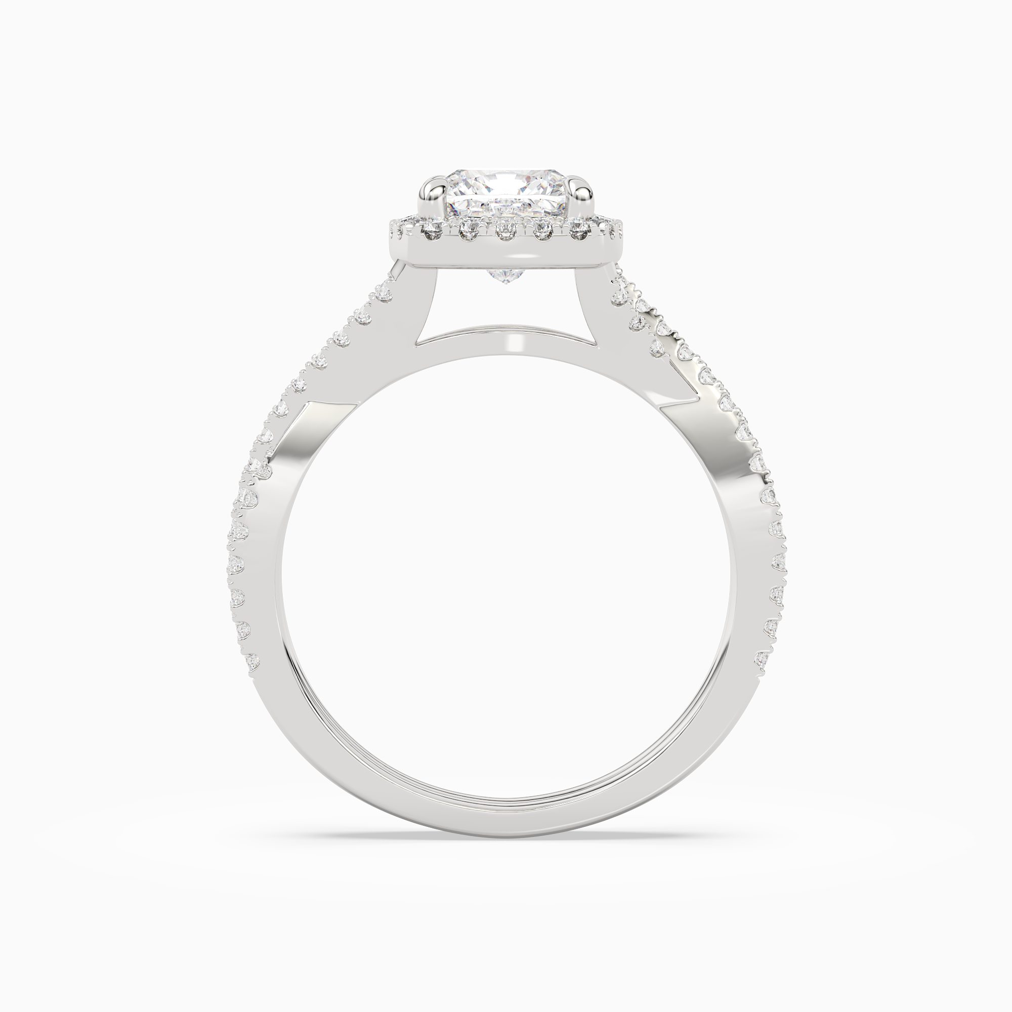 Cushion Twisted Shank Halo in Platinum side profile