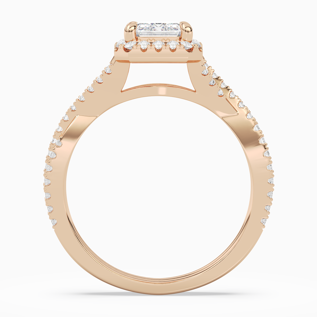 Emerald Twisted Shank Halo in 14K Rose Gold side profile
