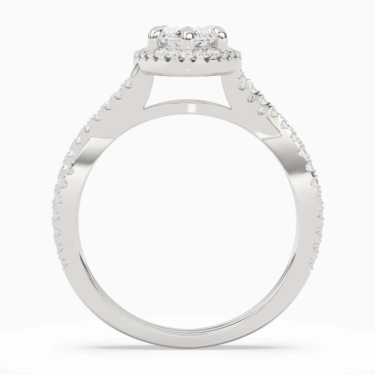 Marquise Twisted Shank Halo in 18K White Gold side profile