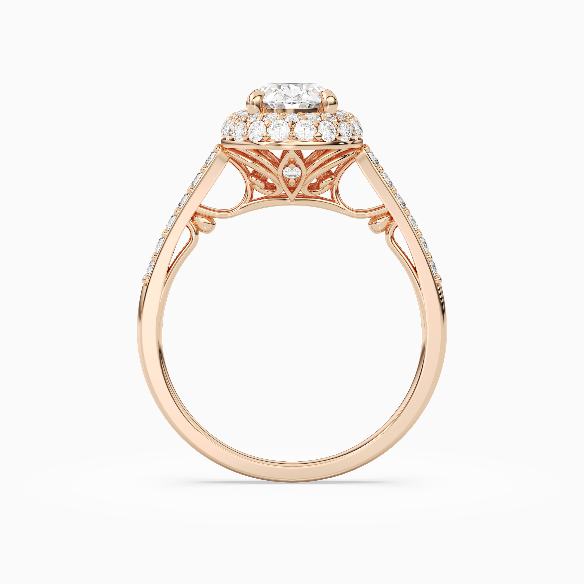 Oval Regal Halo Pavé in 14K Rose Gold side profile