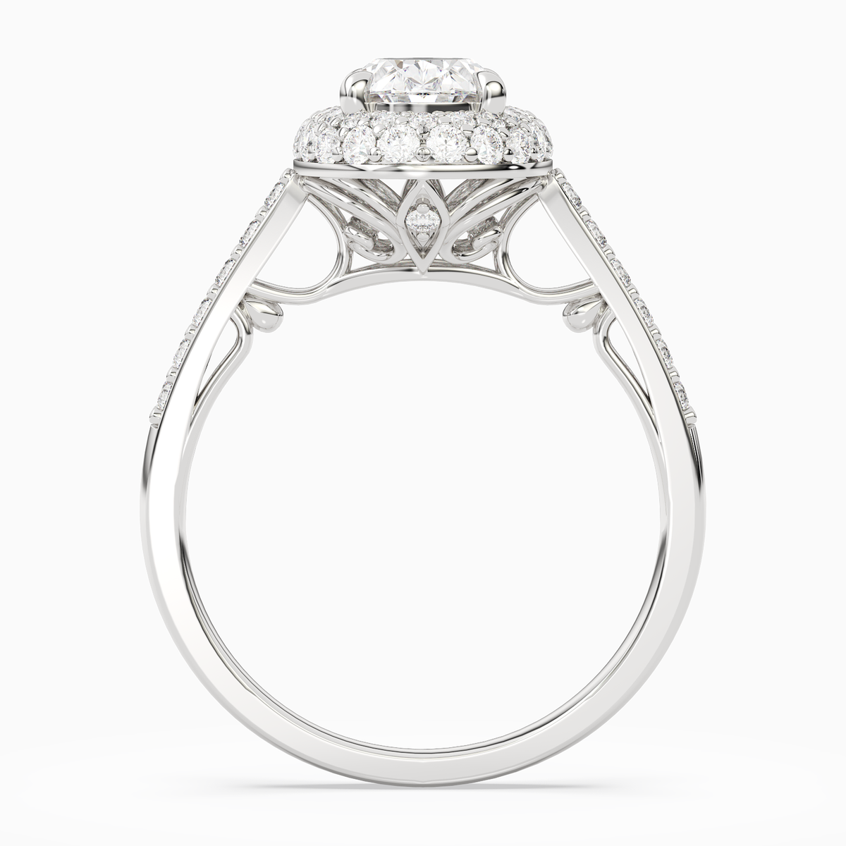 Oval Regal Halo Pavé in 18K White Gold side profile