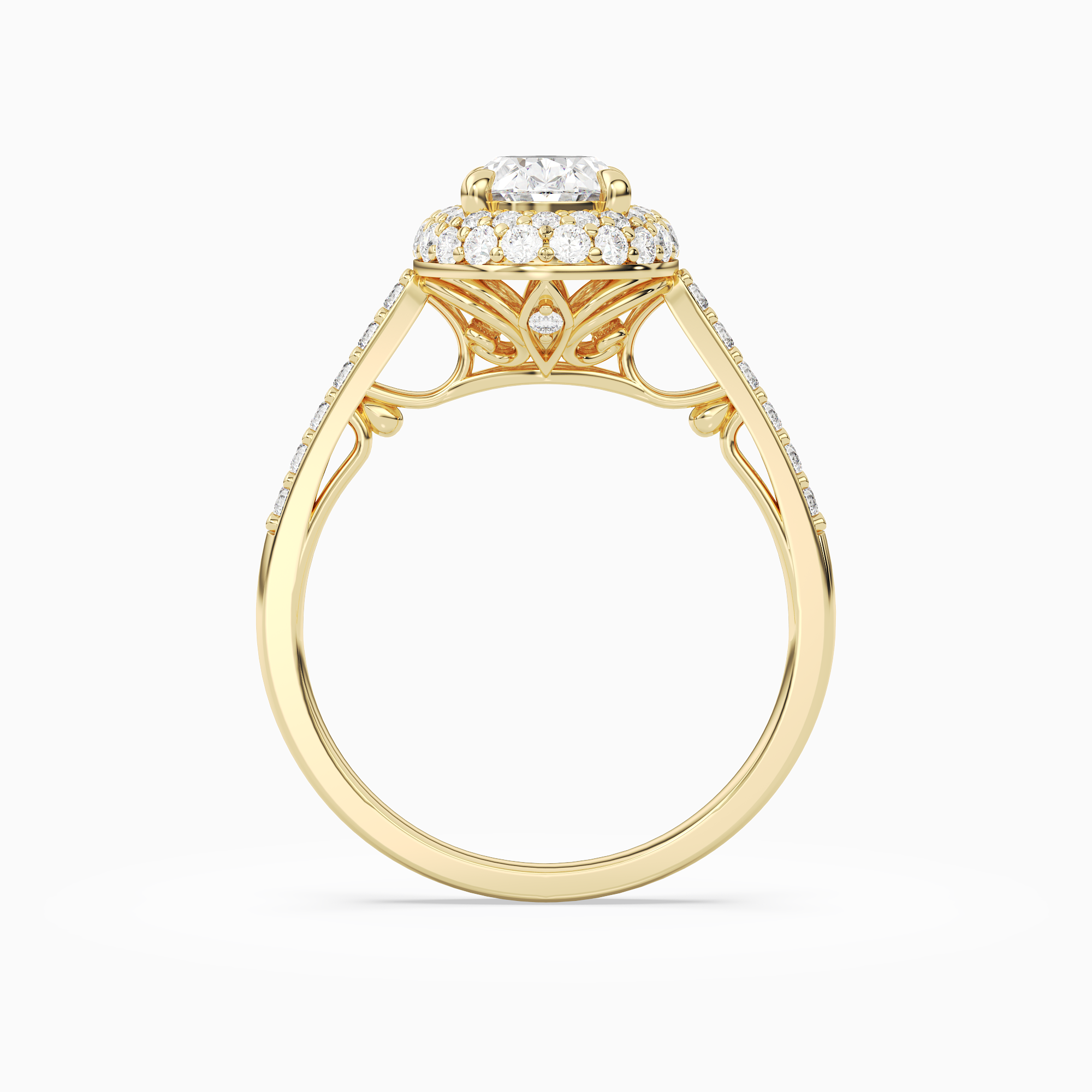 Oval Regal Halo Pavé in 18K Yellow Gold side profile