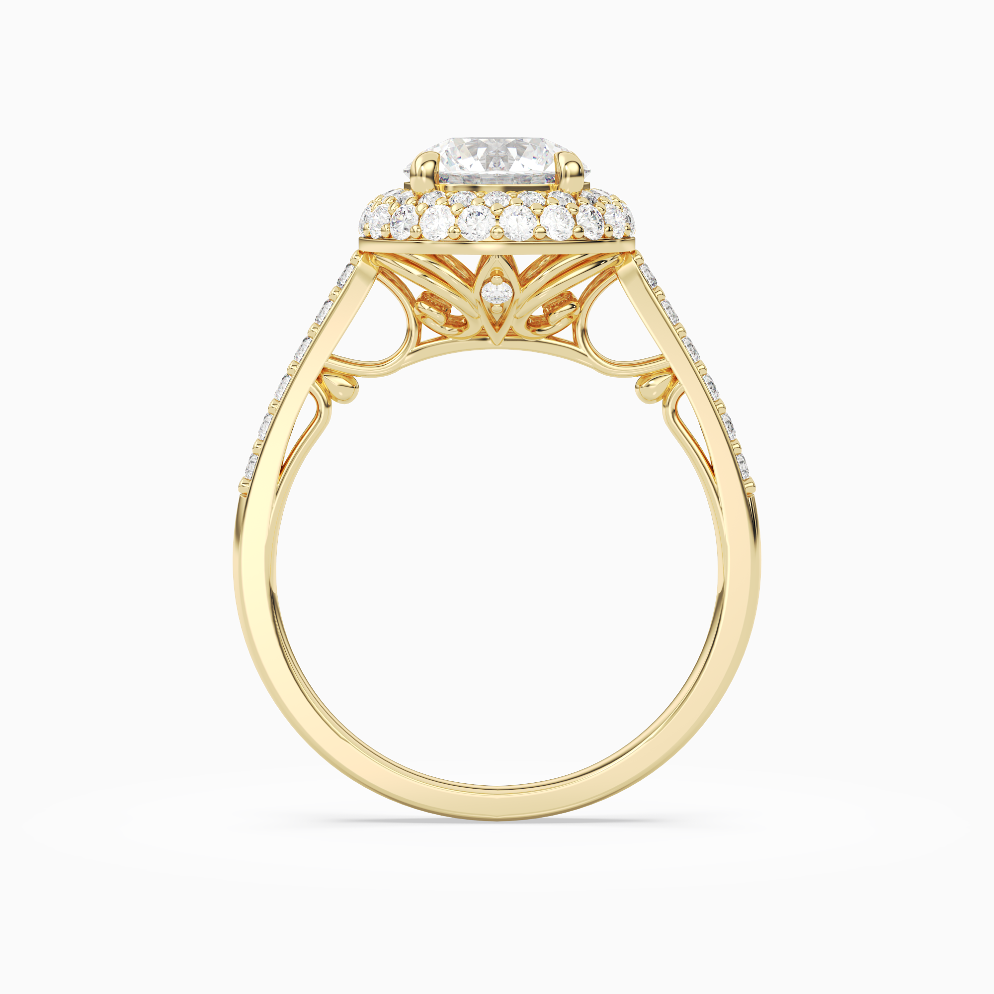 Round Regal Halo Pavé in 14K Yellow Gold side profile