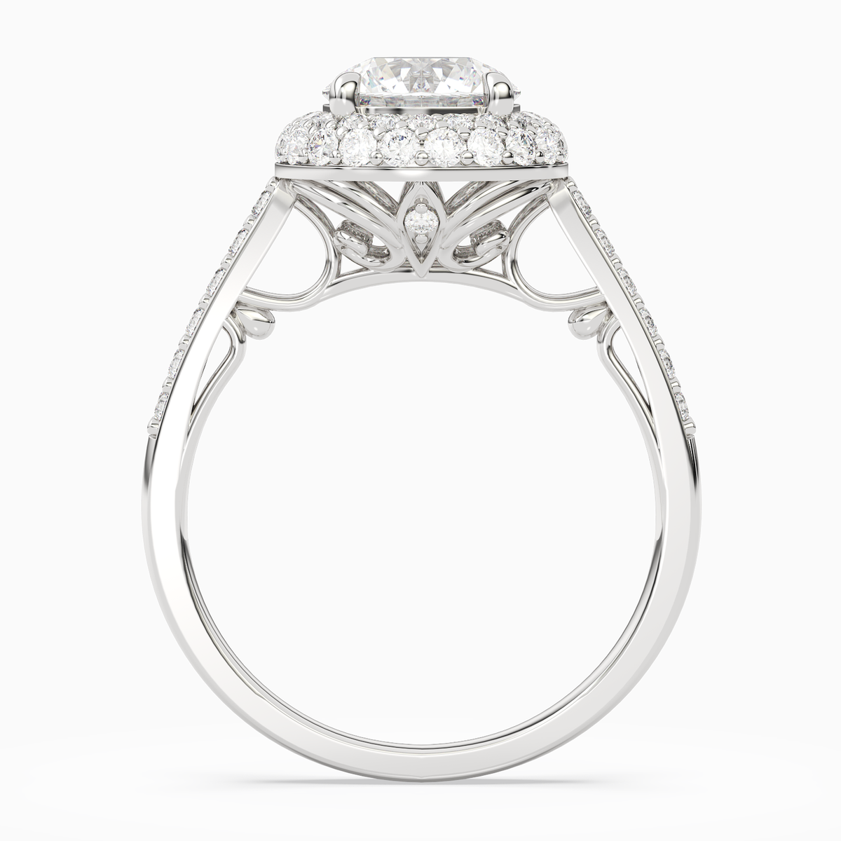 Round Regal Halo Pavé in 18K White Gold side profile