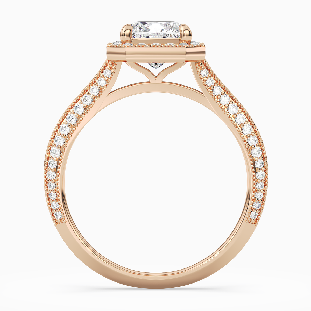 Cushion Octagon Halo in 14K Rose Gold side profile
