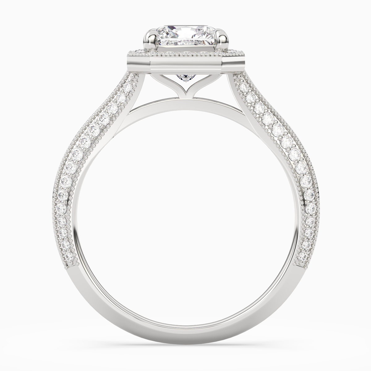 Cushion Octagon Halo in 14K White Gold side profile