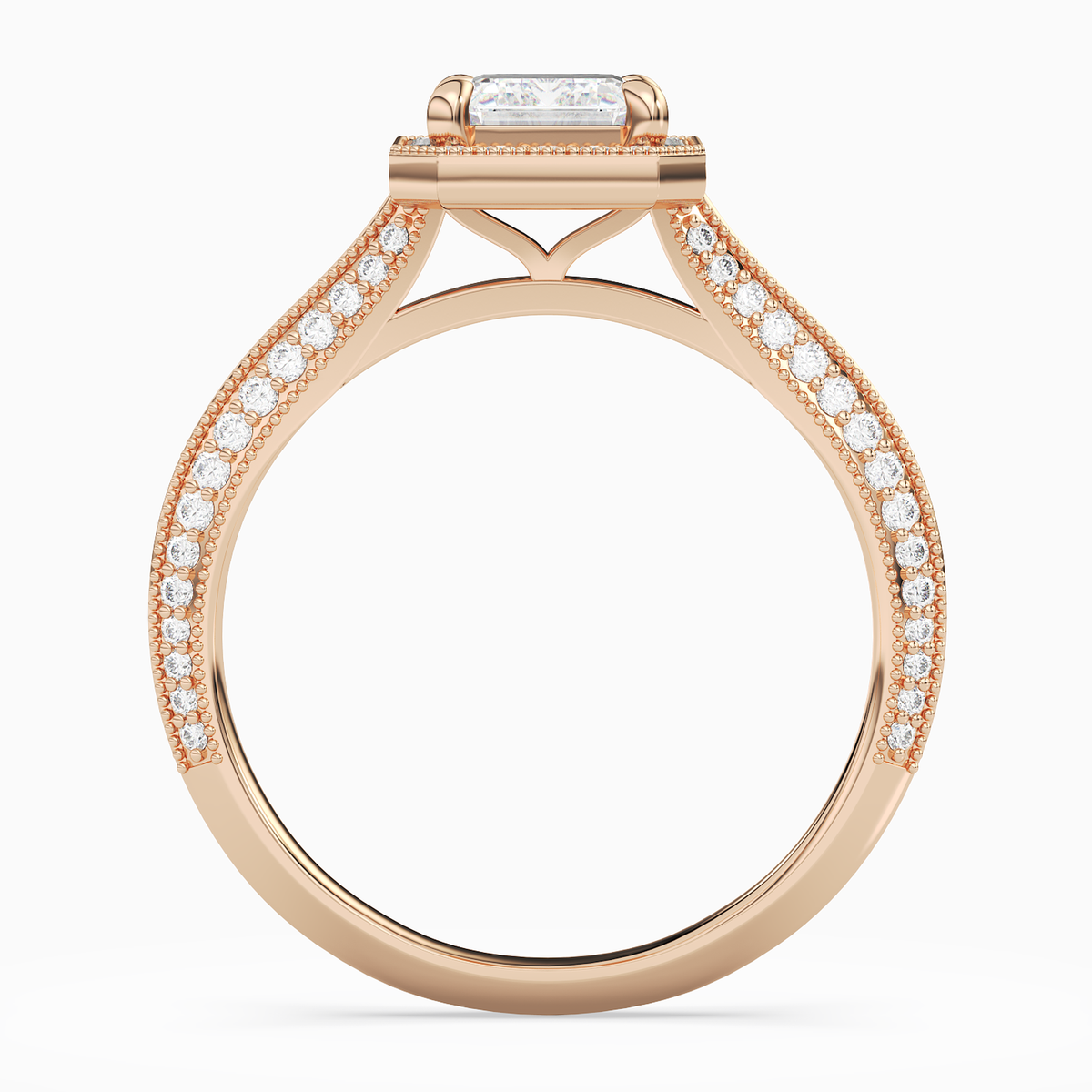 Emerald Octagon Halo in 14K Rose Gold side profile