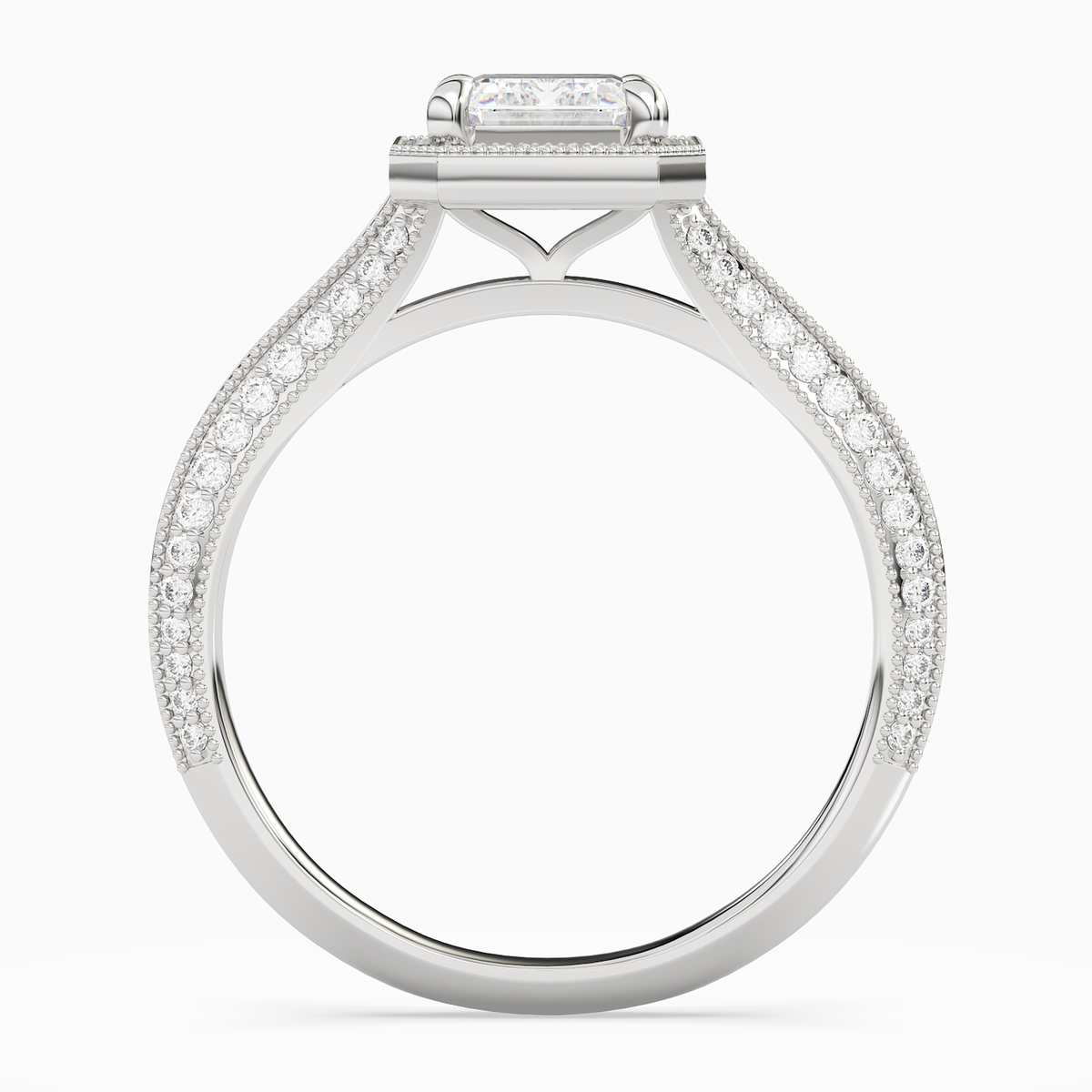 Emerald Octagon Halo in 14K White Gold side profile