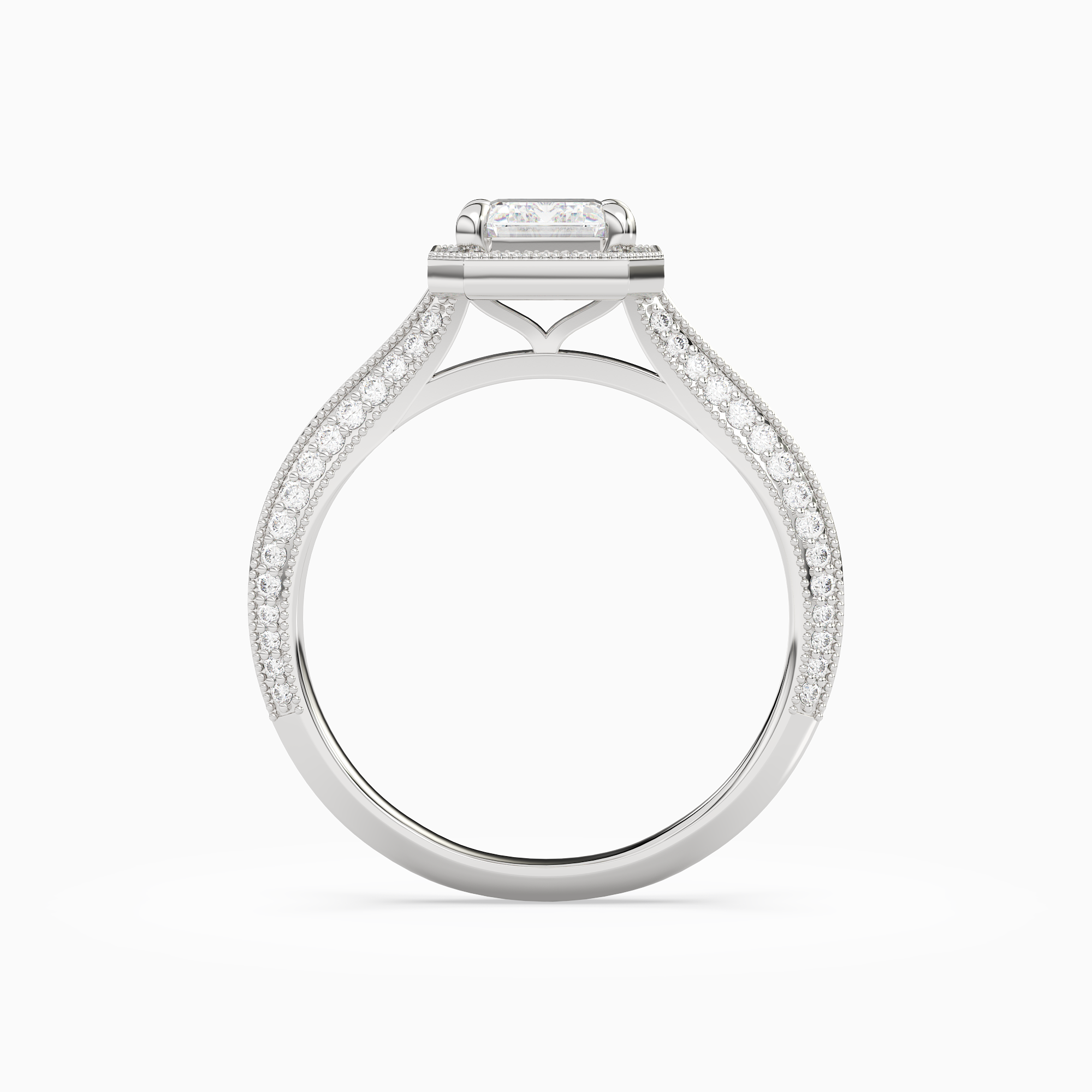 Emerald Octagon Halo in 18K White Gold side profile