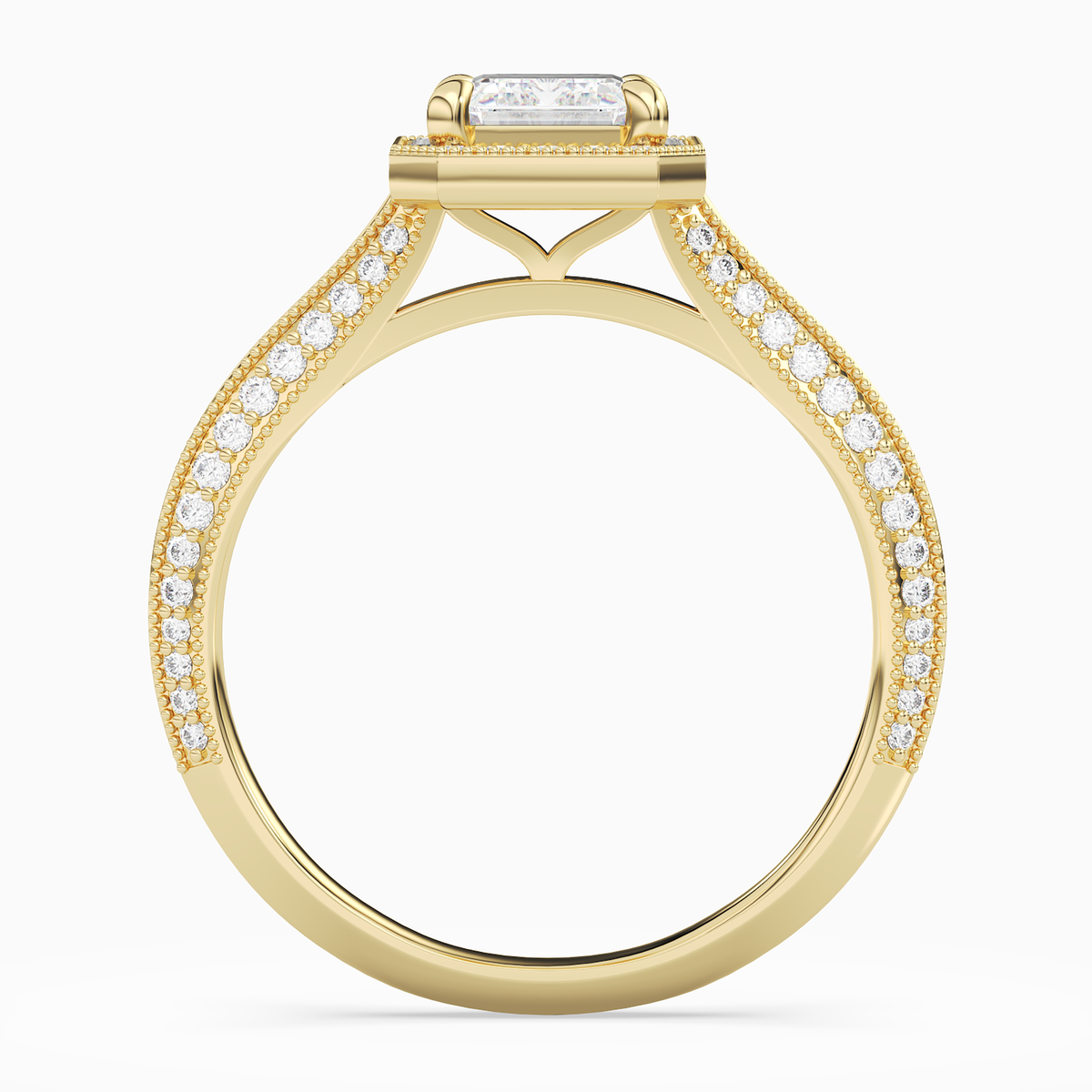 Emerald Octagon Halo in 18K Yellow Gold side profile
