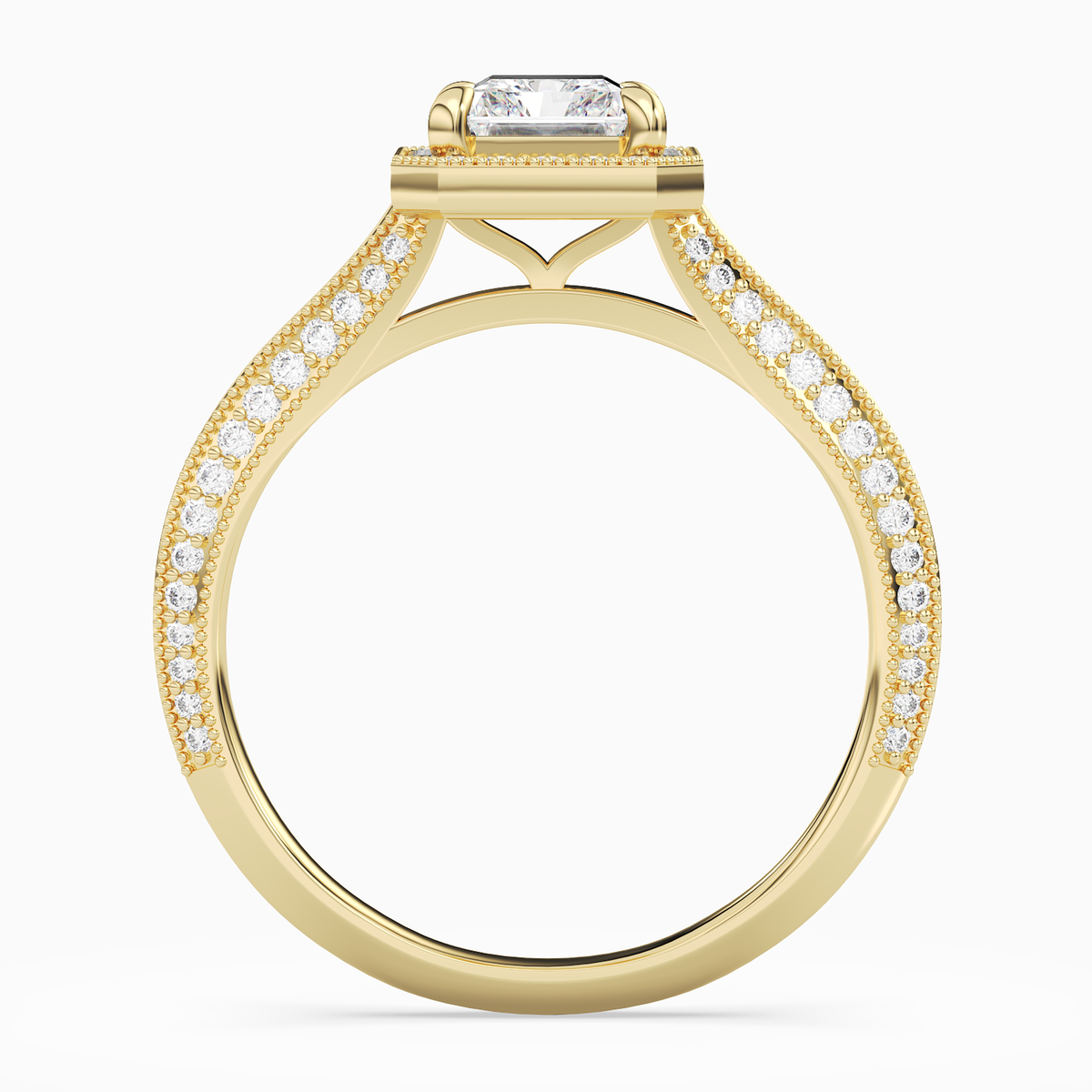 Radiant Octagon Halo in 18K Yellow Gold side profile