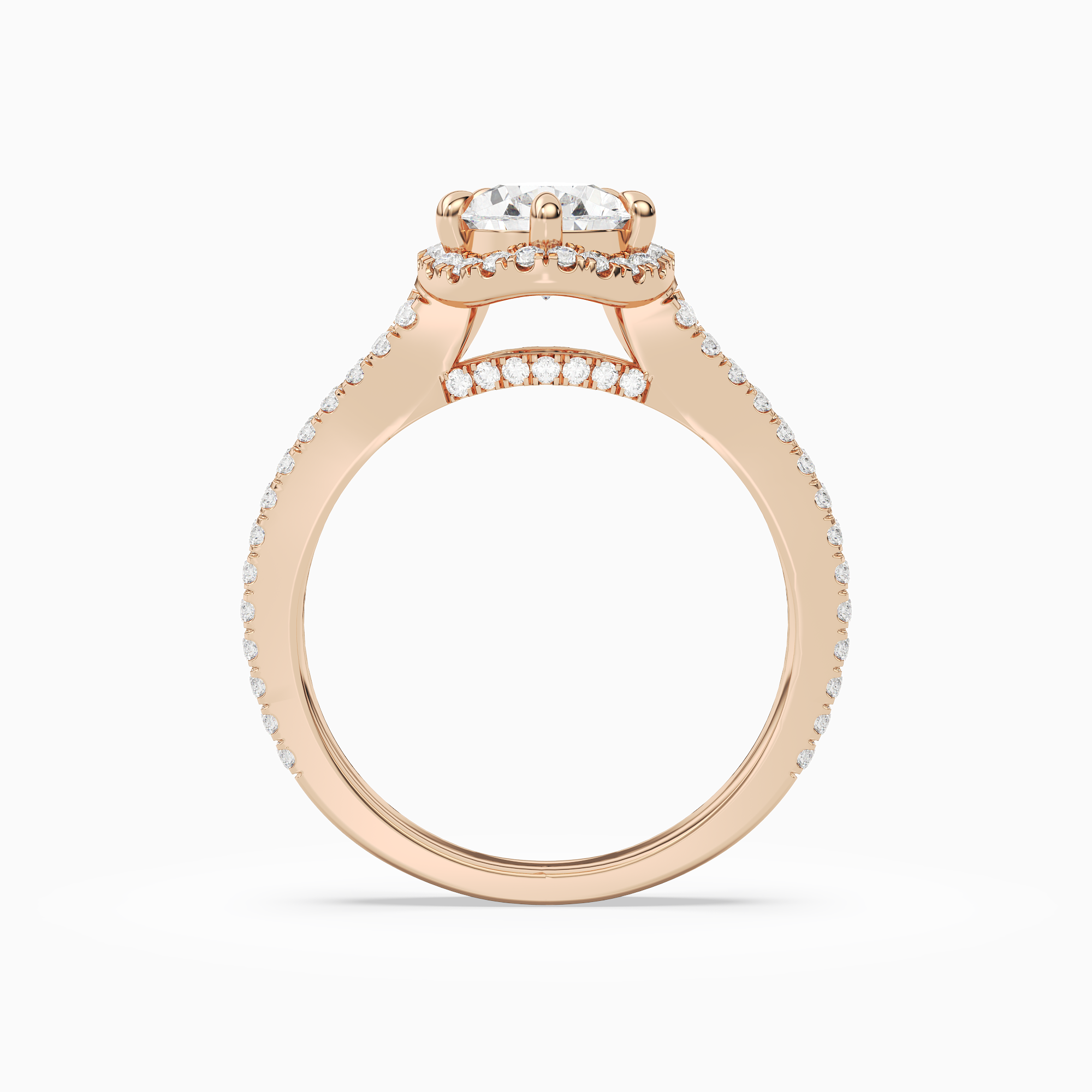 Pear Split Shank Halo in 14K Rose Gold side profile
