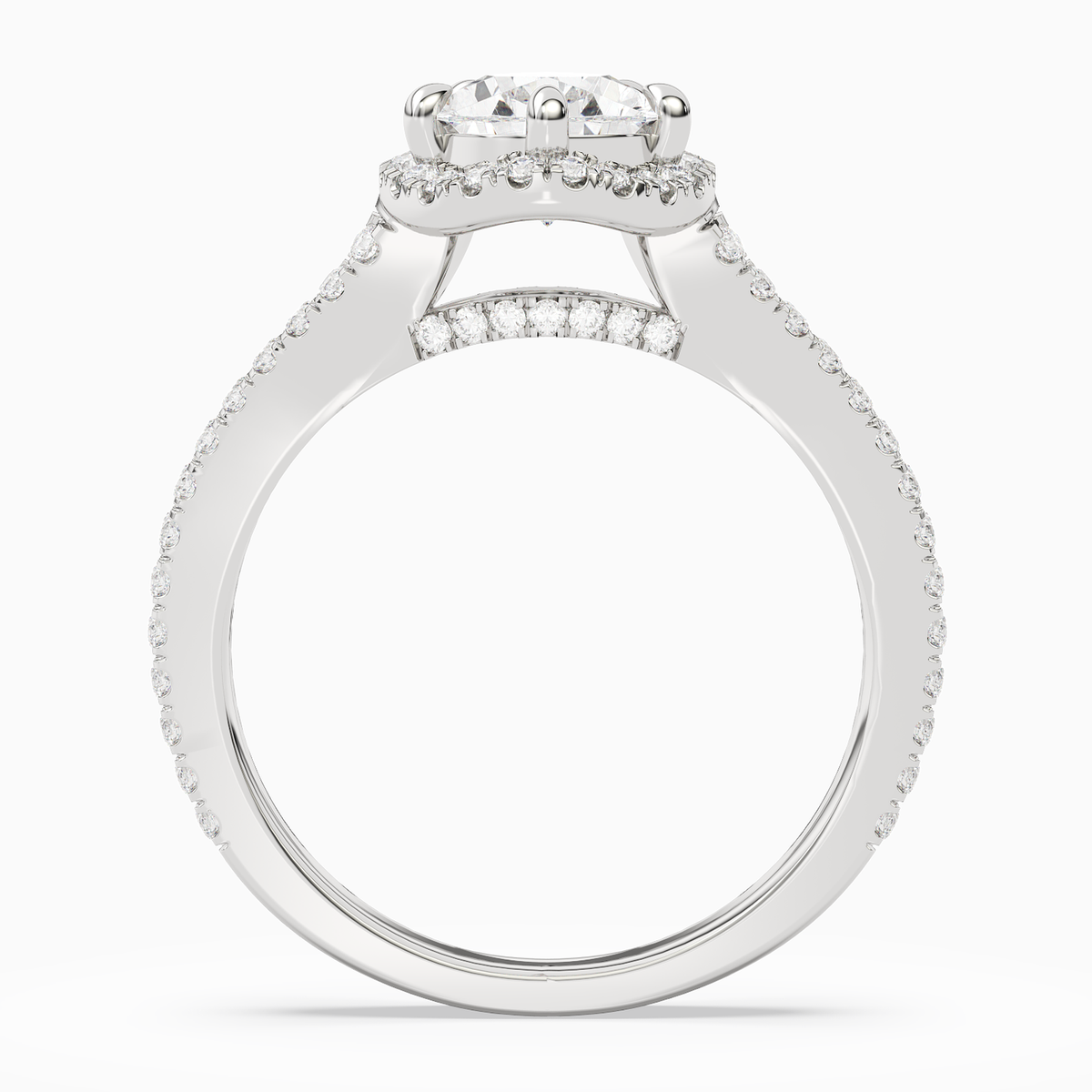 Pear Split Shank Halo in 14K White Gold side profile