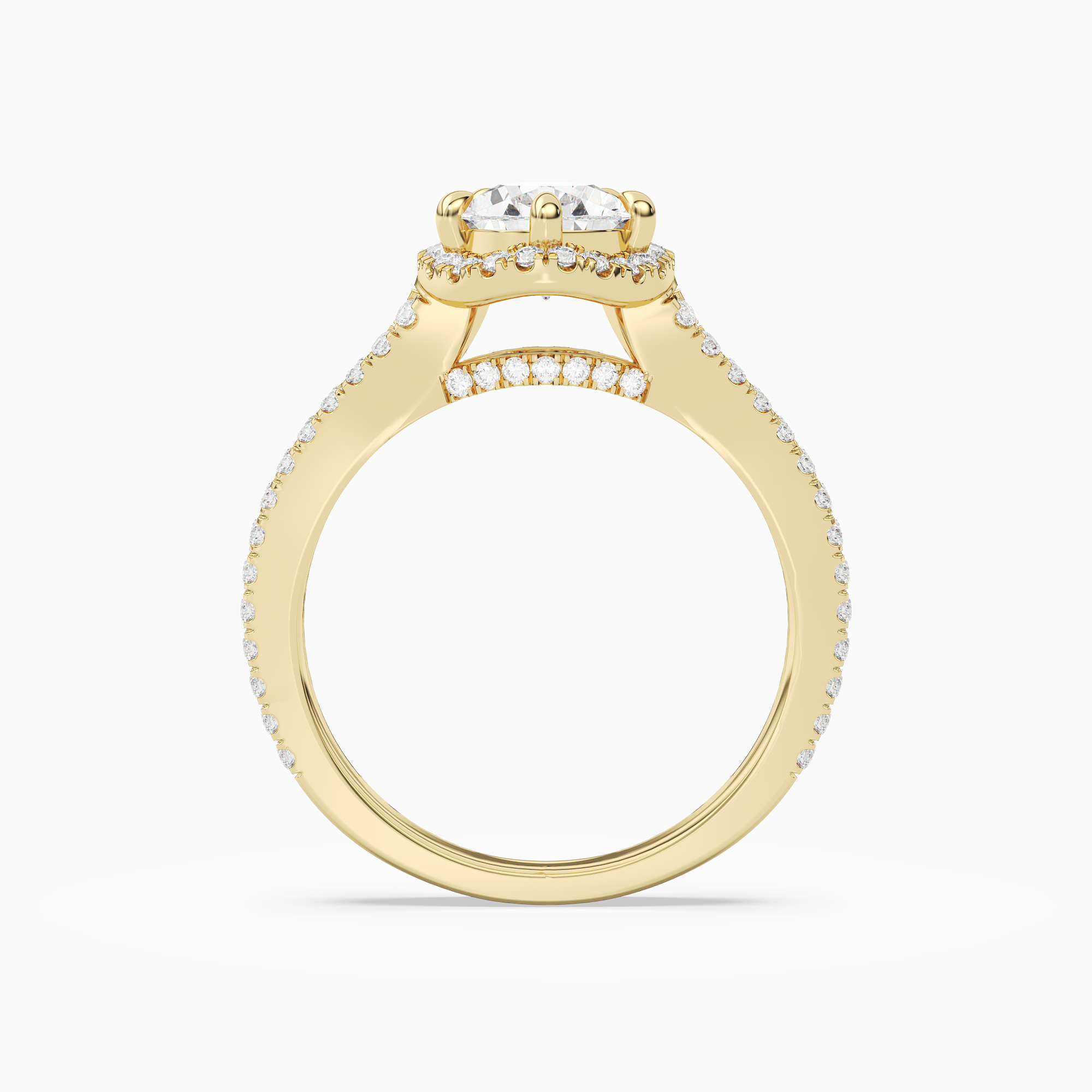 Pear Split Shank Halo in 14K Yellow Gold side profile