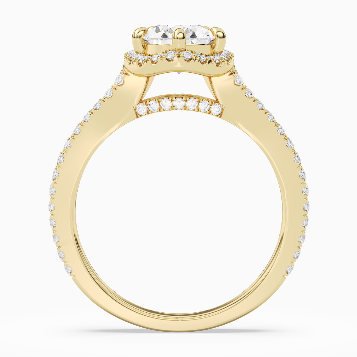 Pear Split Shank Halo in 14K Yellow Gold side profile
