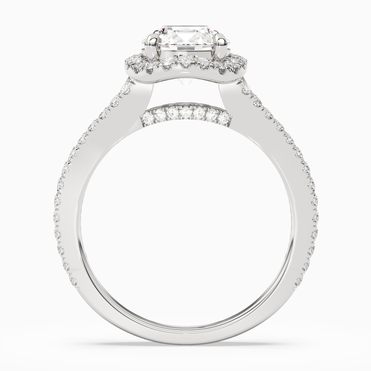 Round Split Shank Halo in Platinum side profile