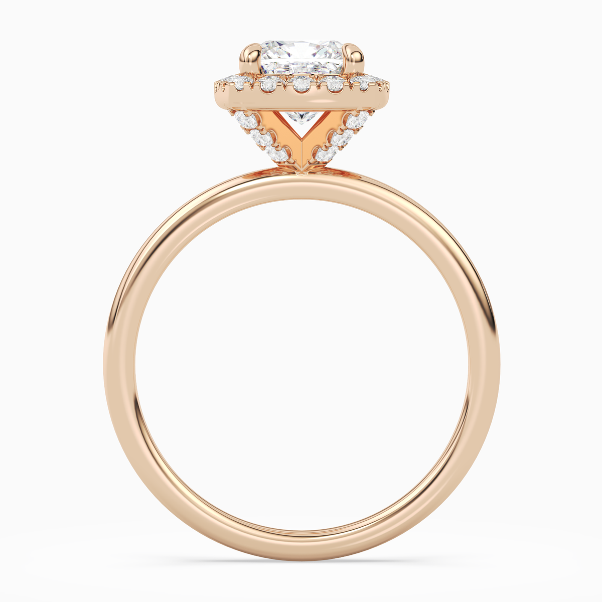 Cushion Scalloped Halo Baseline in 14K Rose Gold side profile