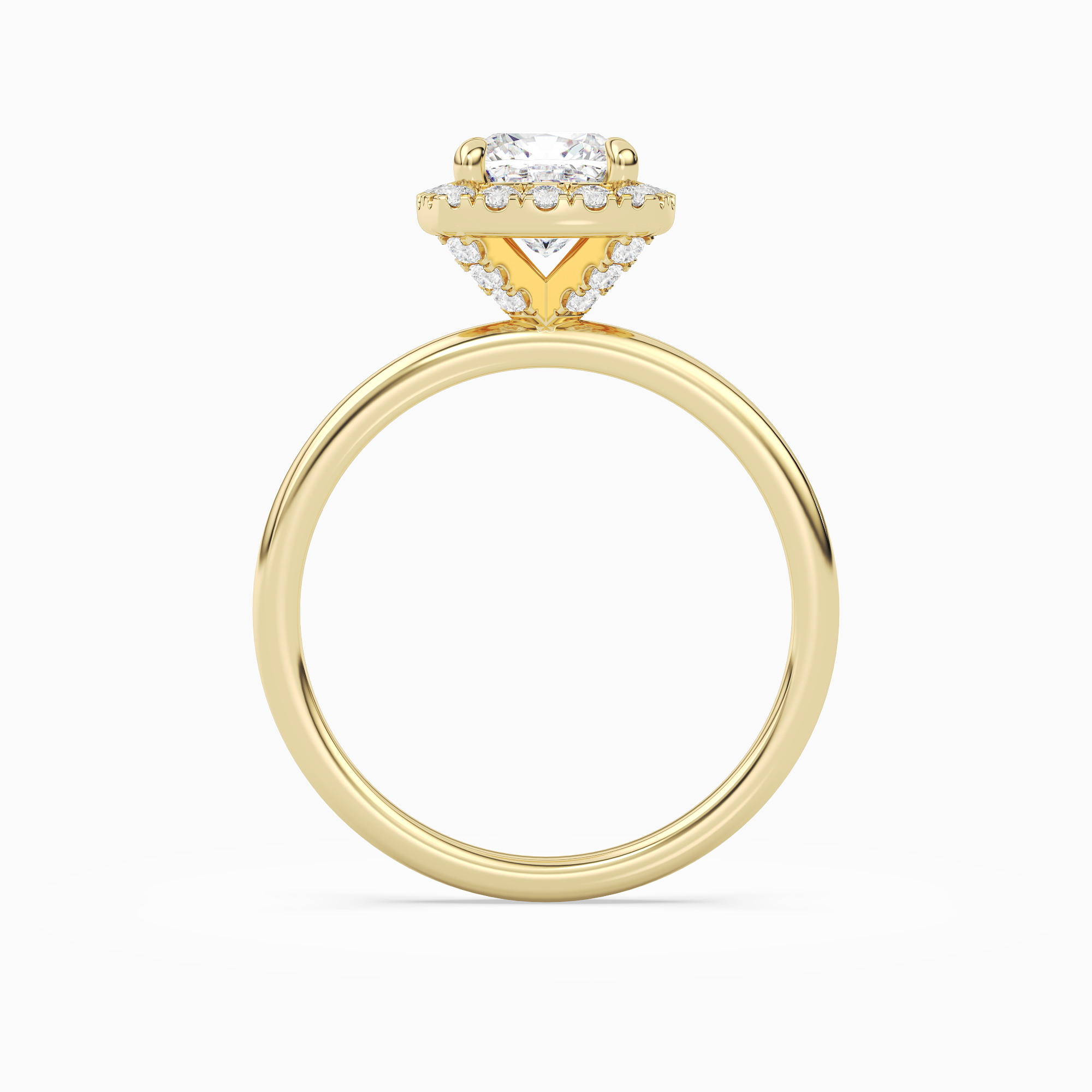 Cushion Scalloped Halo Baseline in 14K Yellow Gold side profile