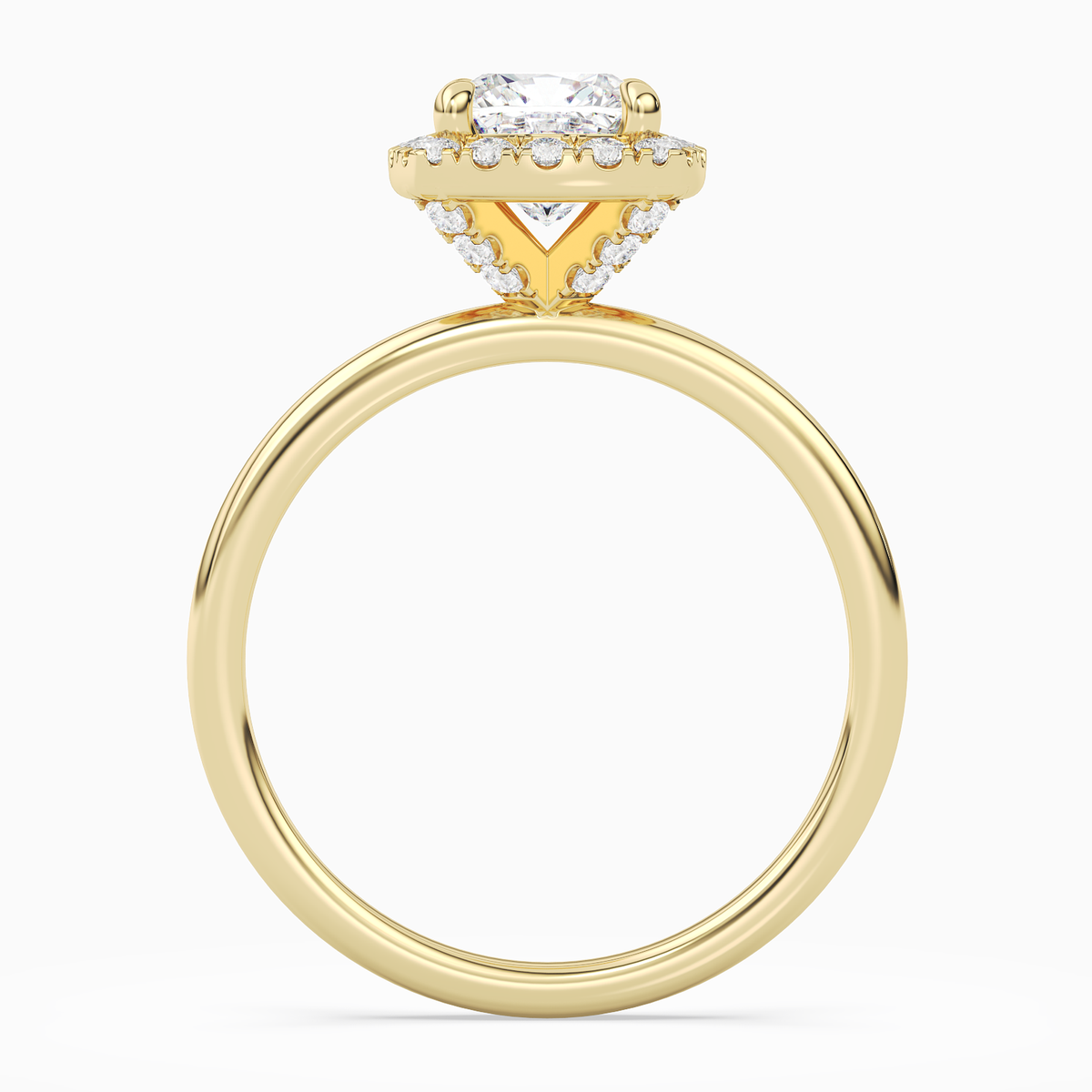 Cushion Scalloped Halo Baseline in 18K Yellow Gold side profile