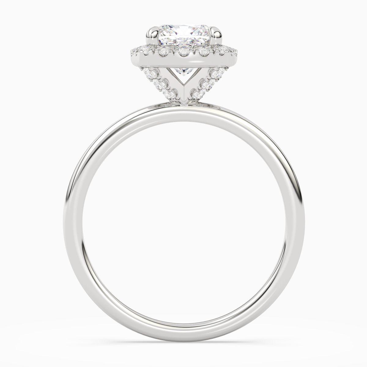 Cushion Scalloped Halo Baseline in Platinum side profile