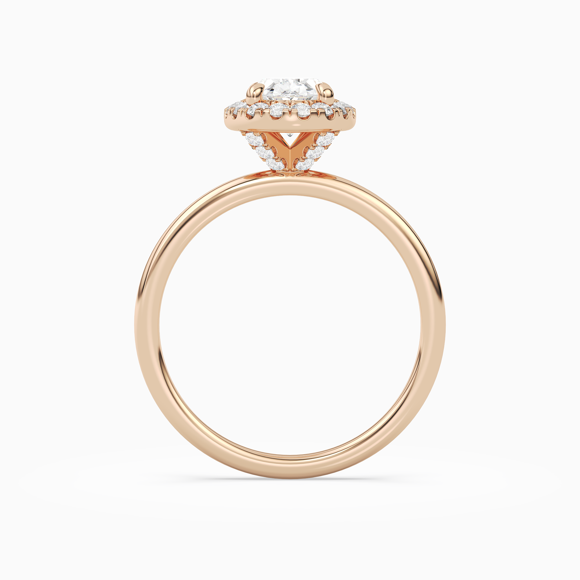 Oval Scalloped Halo Baseline in 14K Rose Gold side profile