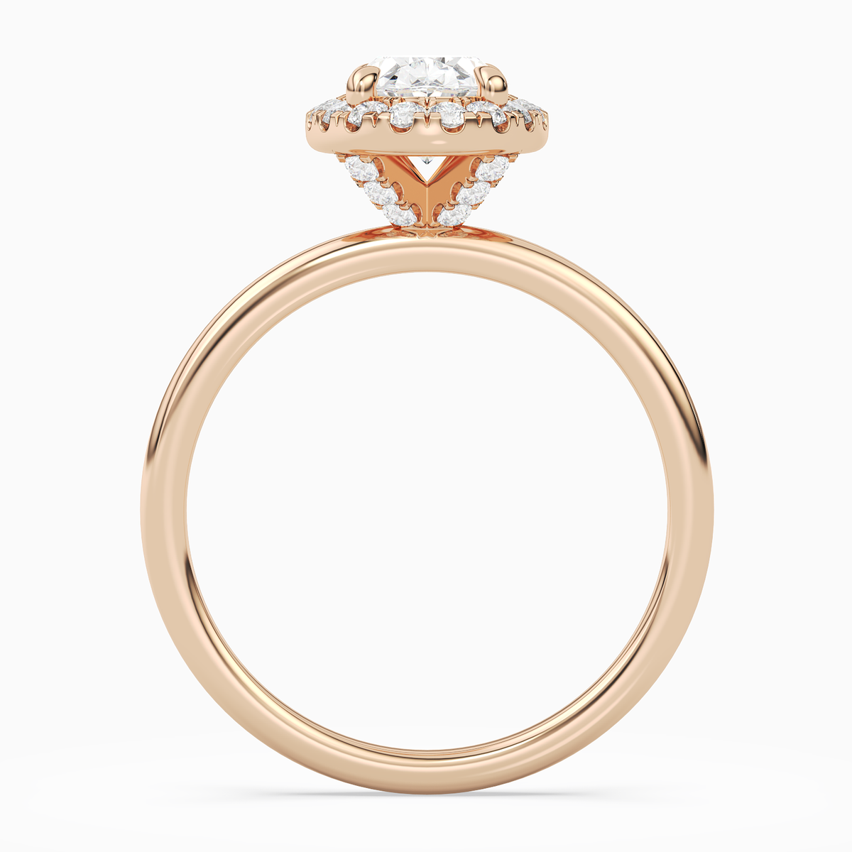Oval Scalloped Halo Baseline in 14K Rose Gold side profile