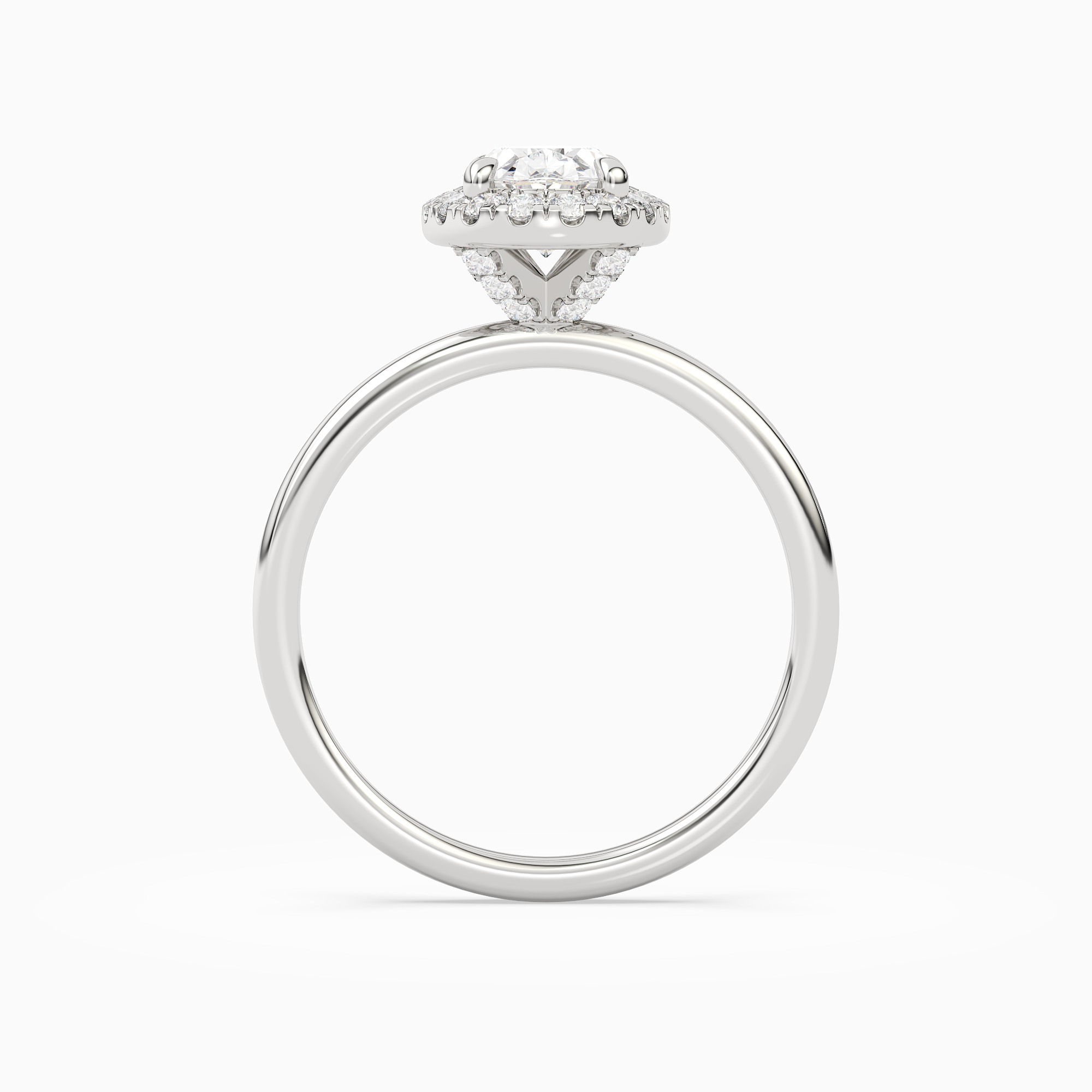 Oval Scalloped Halo Baseline in 18K White Gold side profile