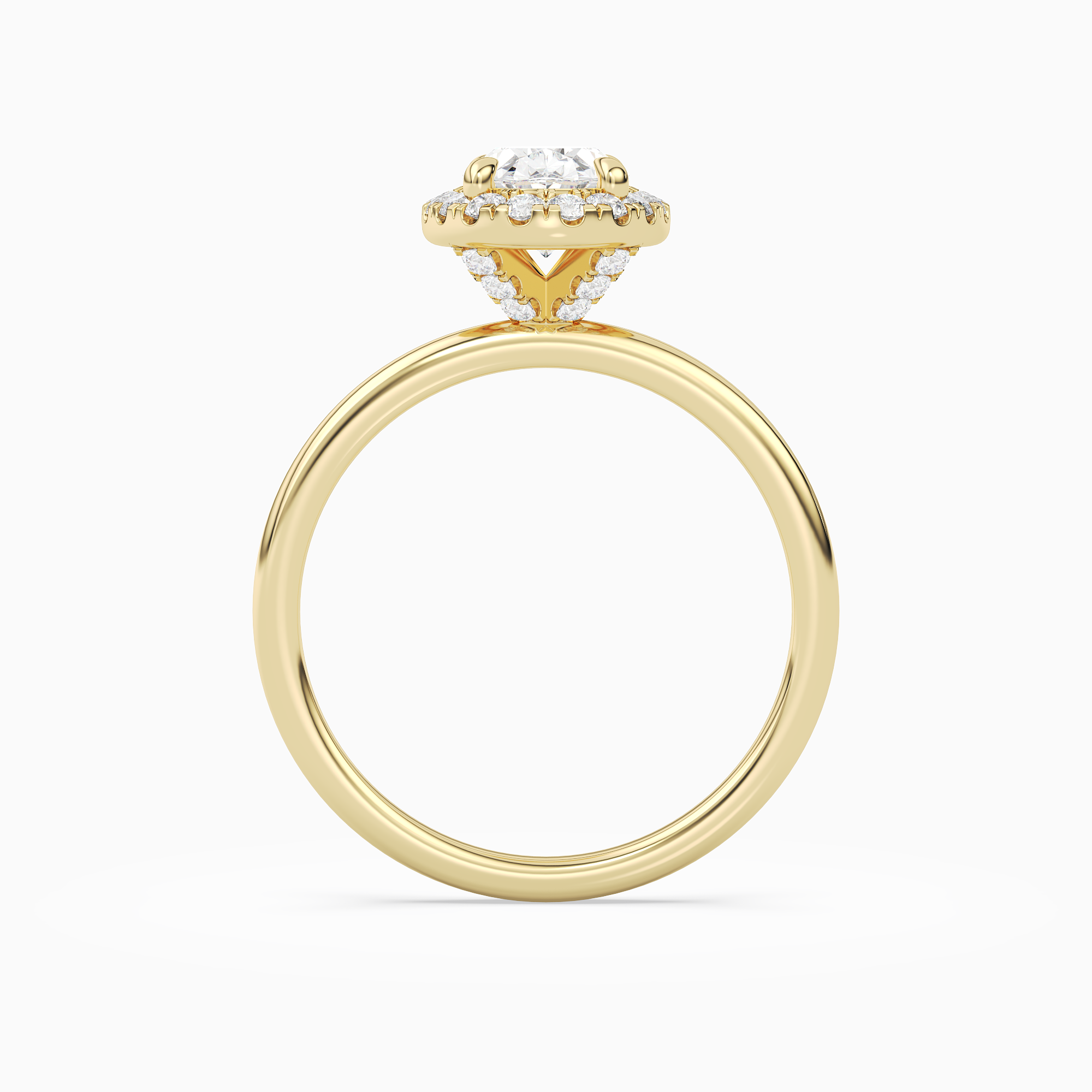 Oval Scalloped Halo Baseline in 18K Yellow Gold side profile