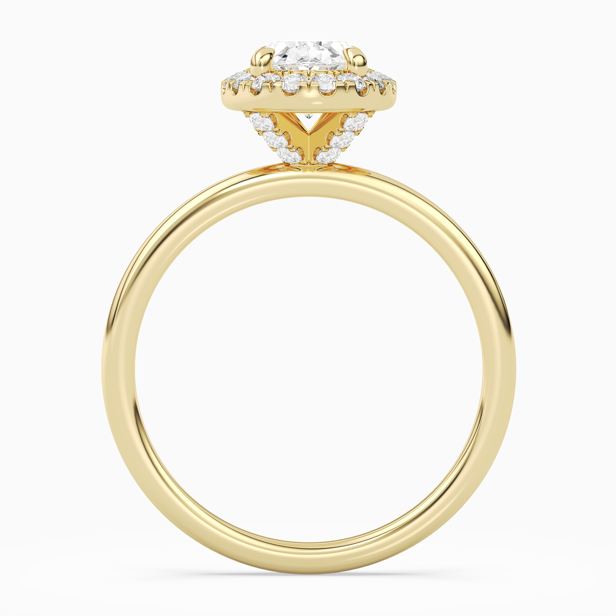 Oval Scalloped Halo Baseline in 18K Yellow Gold side profile