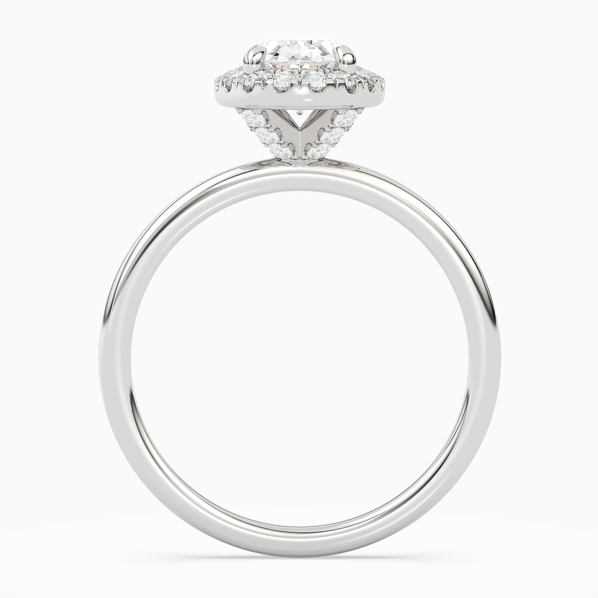 Oval Scalloped Halo Baseline in Platinum side profile