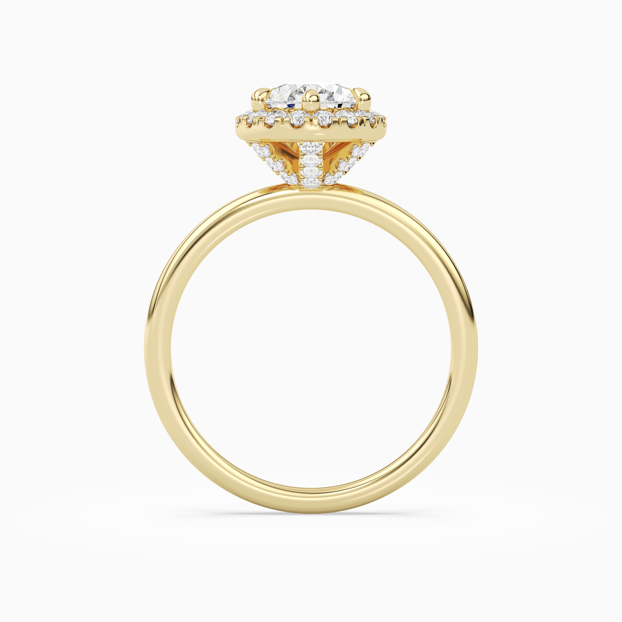 Pear Scalloped Halo Baseline in 14K Yellow Gold side profile