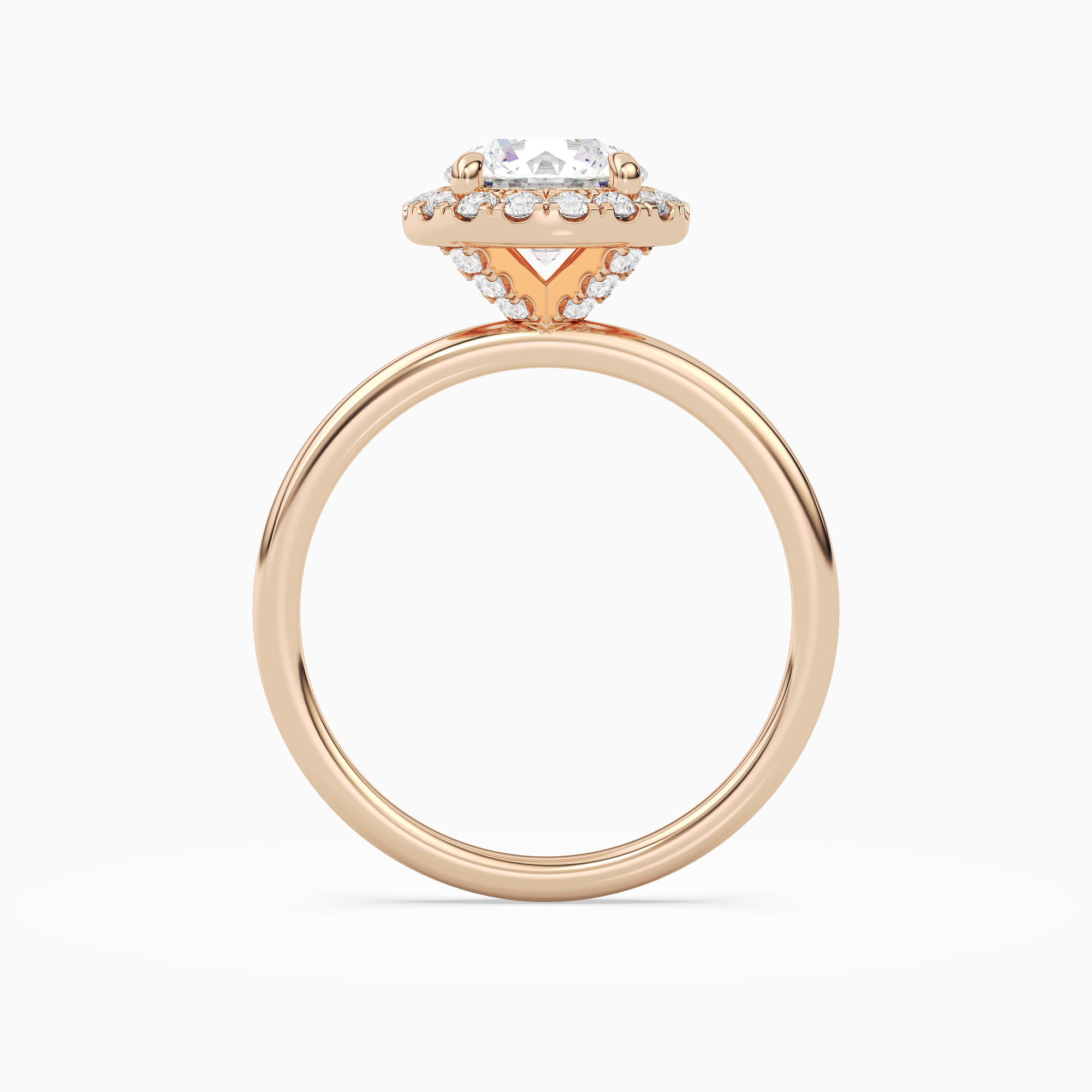 Round Scalloped Halo Baseline in 14K Rose Gold side profile