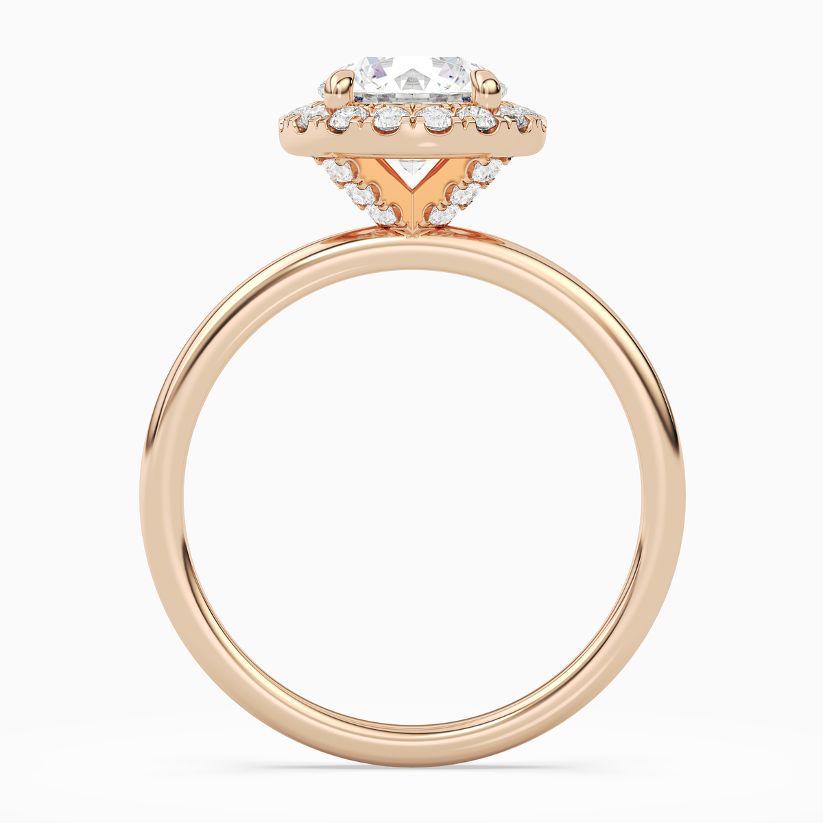 Round Scalloped Halo Baseline in 14K Rose Gold side profile